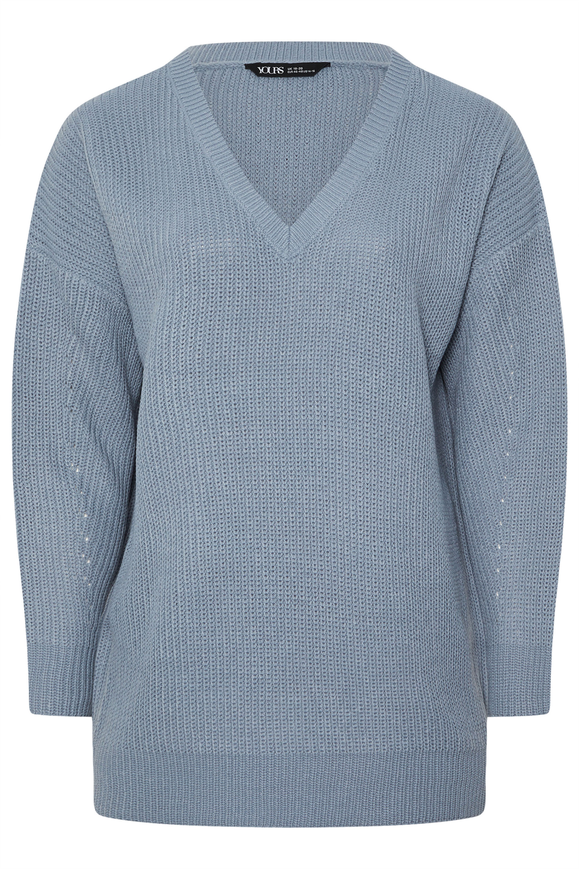 YOURS Plus Size Blue V-Neck Jumper | Yours Clothing 6