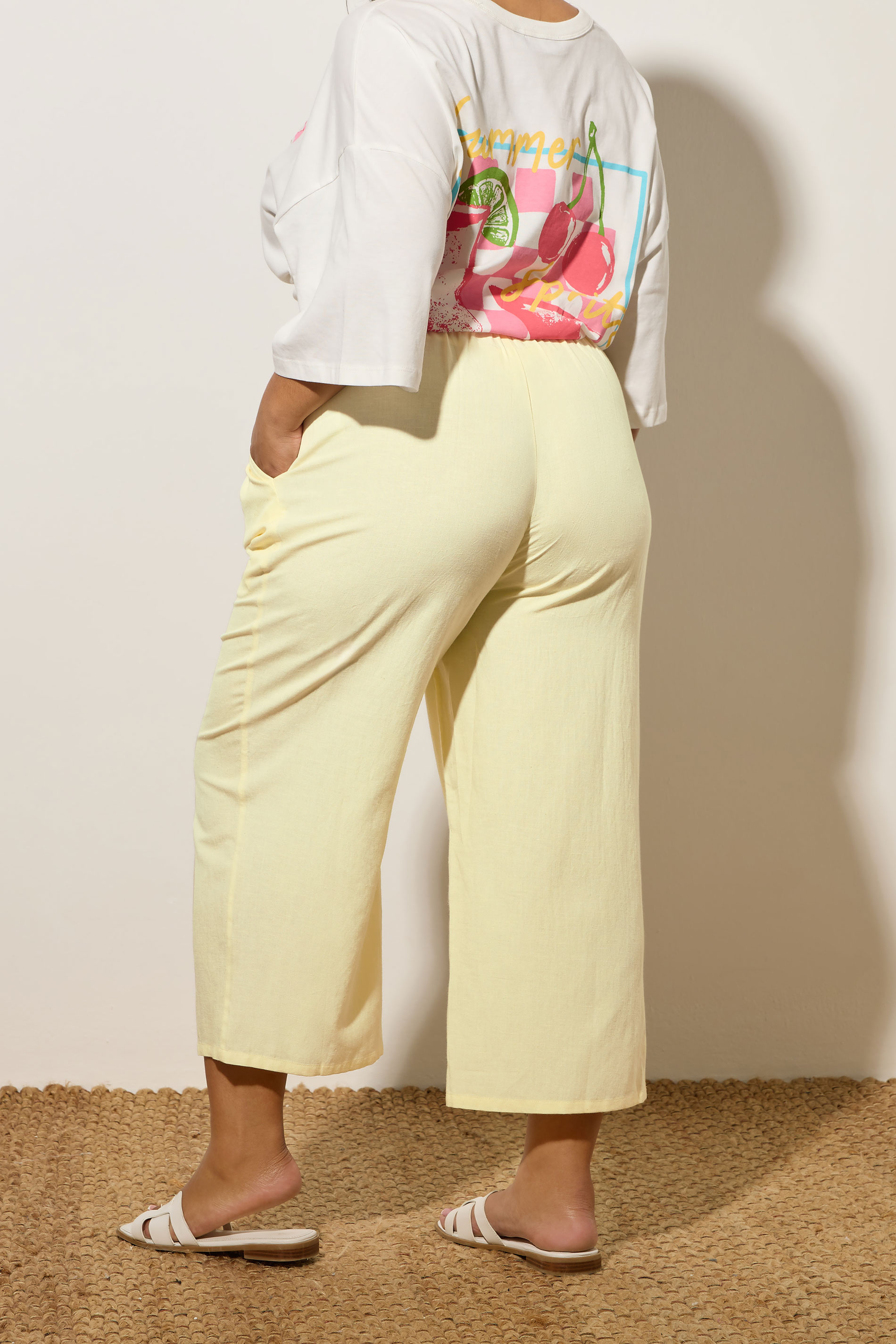 YOURS Plus Size Butter Yellow Linen Culottes | Yours Clothing 2