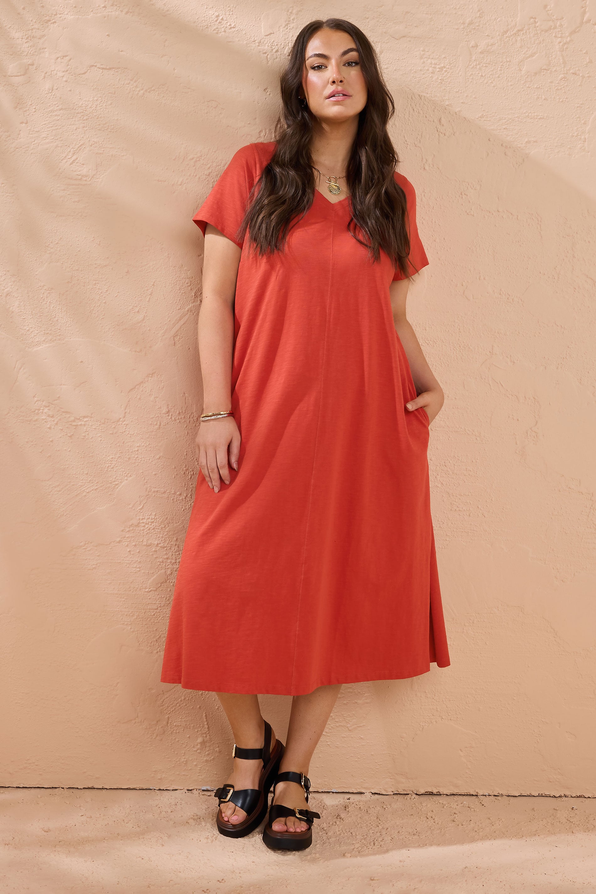 Evans Women's Orange Plus Burnt Premium Cotton Dress Size 18