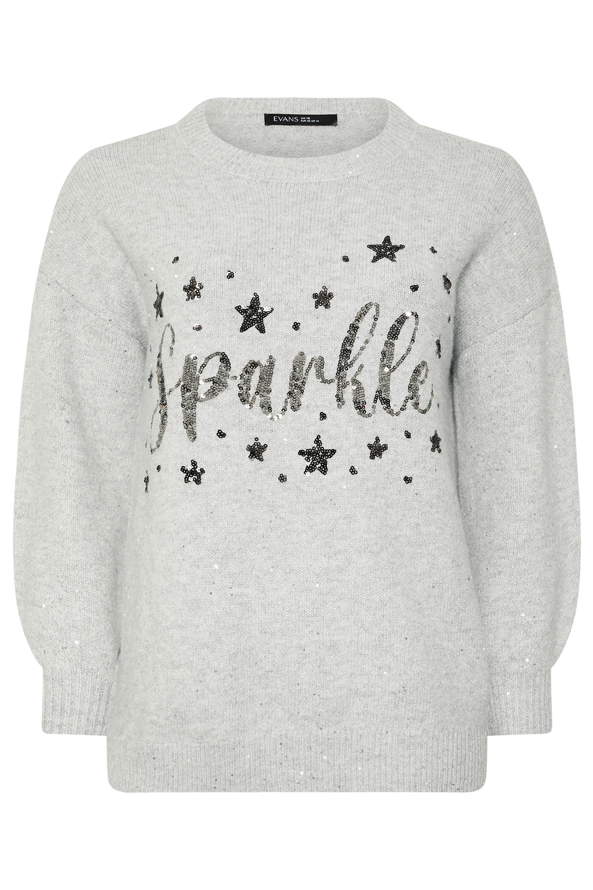 EVANS Plus Size Grey Sequin Embellished 'Sparkle' Christmas Jumper | Evans 5