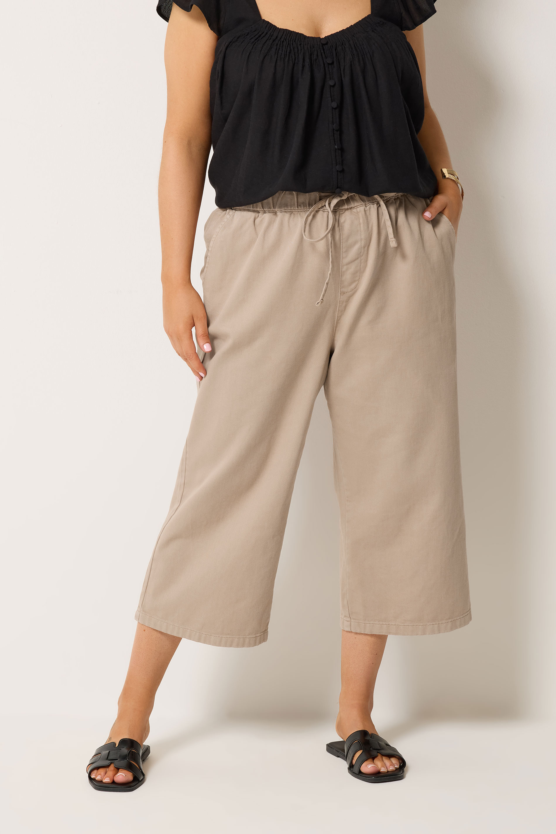 YOURS Plus Size Natural Brown Cropped Denim Trousers | Yours Clothing 3