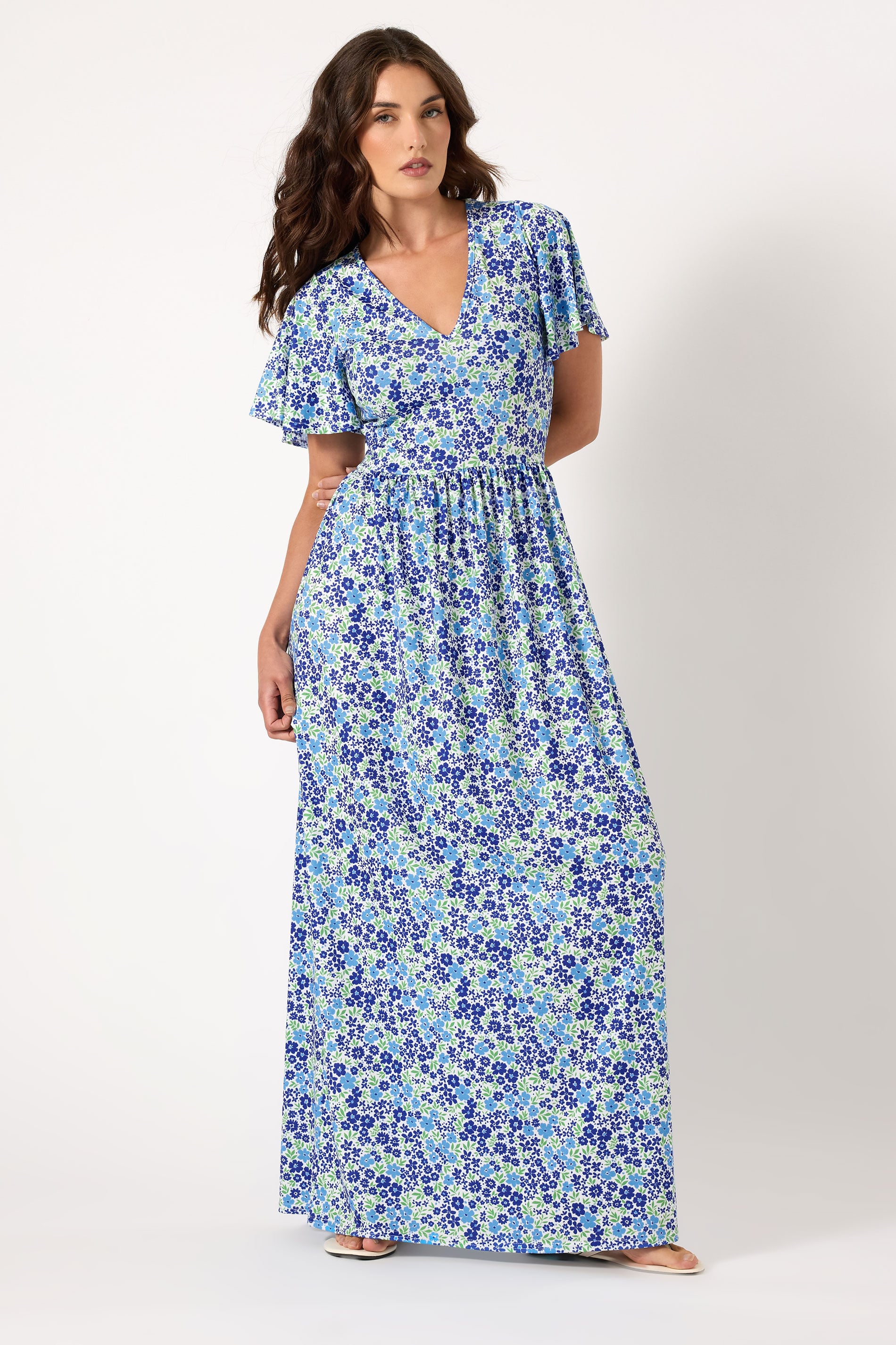 LTS Tall Blue Ditsy Angel Sleeve Maxi Dress | Long Tall Sally 3