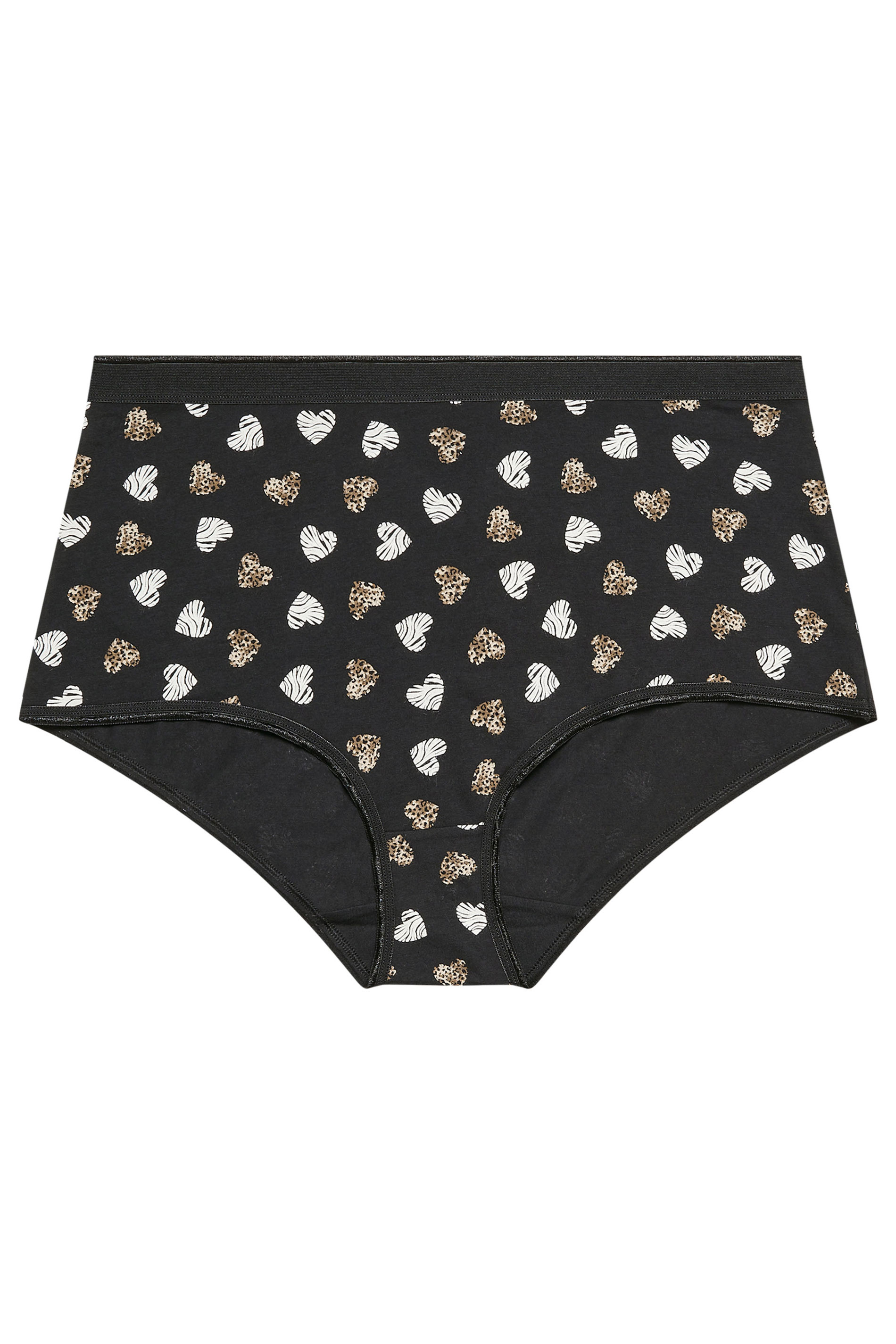 YOURSET 5 PACK Plus Size Black Animal Heart High Waisted Full Briefs | Yours Clothing 8
