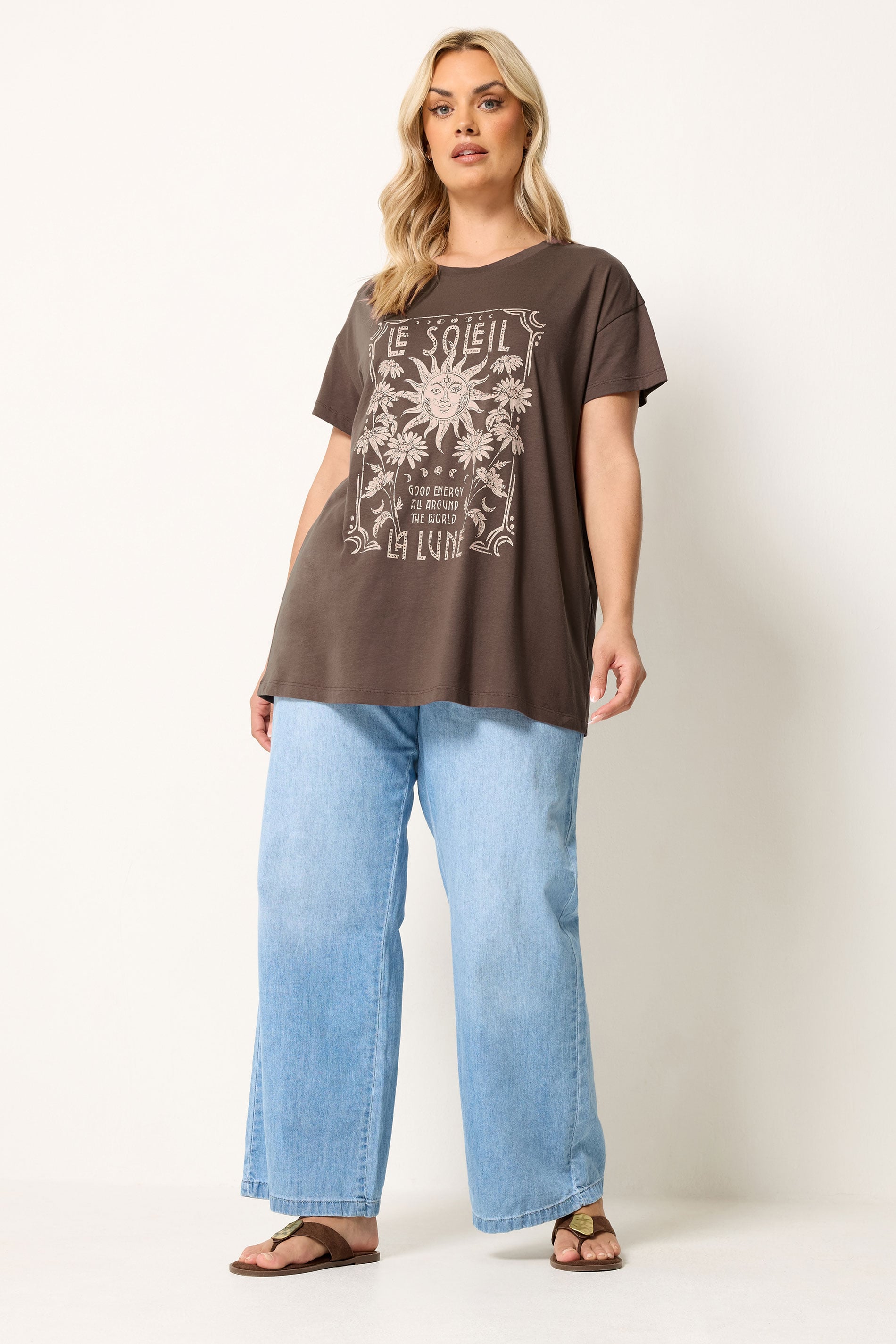YOURS Plus Size Brown 'Le Soleil' Sun T-Shirt | Yours Clothing 1