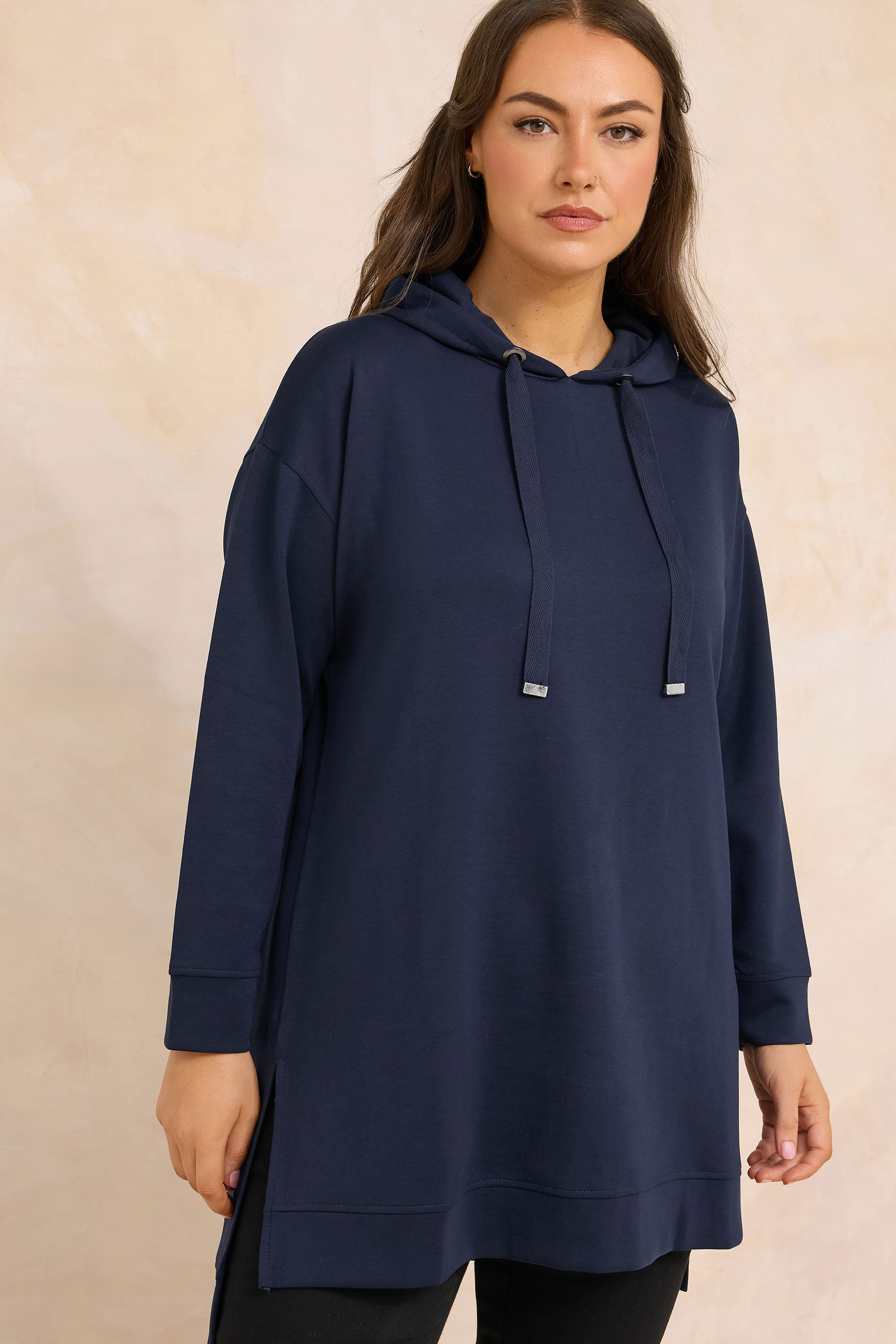 EVANS Plus Size Navy Blue Luxe Drawstring Hoodie | Evans 3