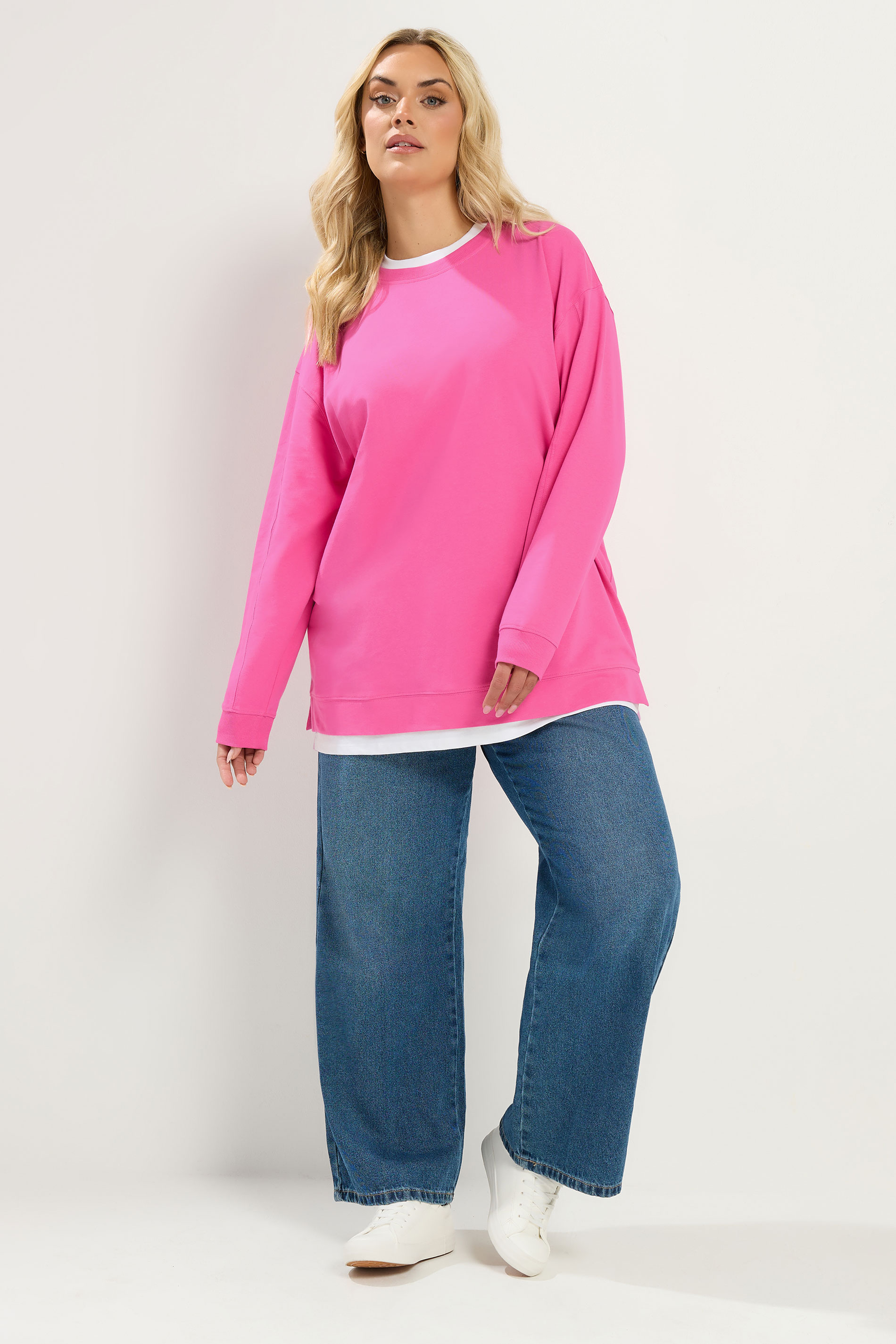 YOURS Plus Size Pink Crew-Neck Jumper | Yours Clothing 1