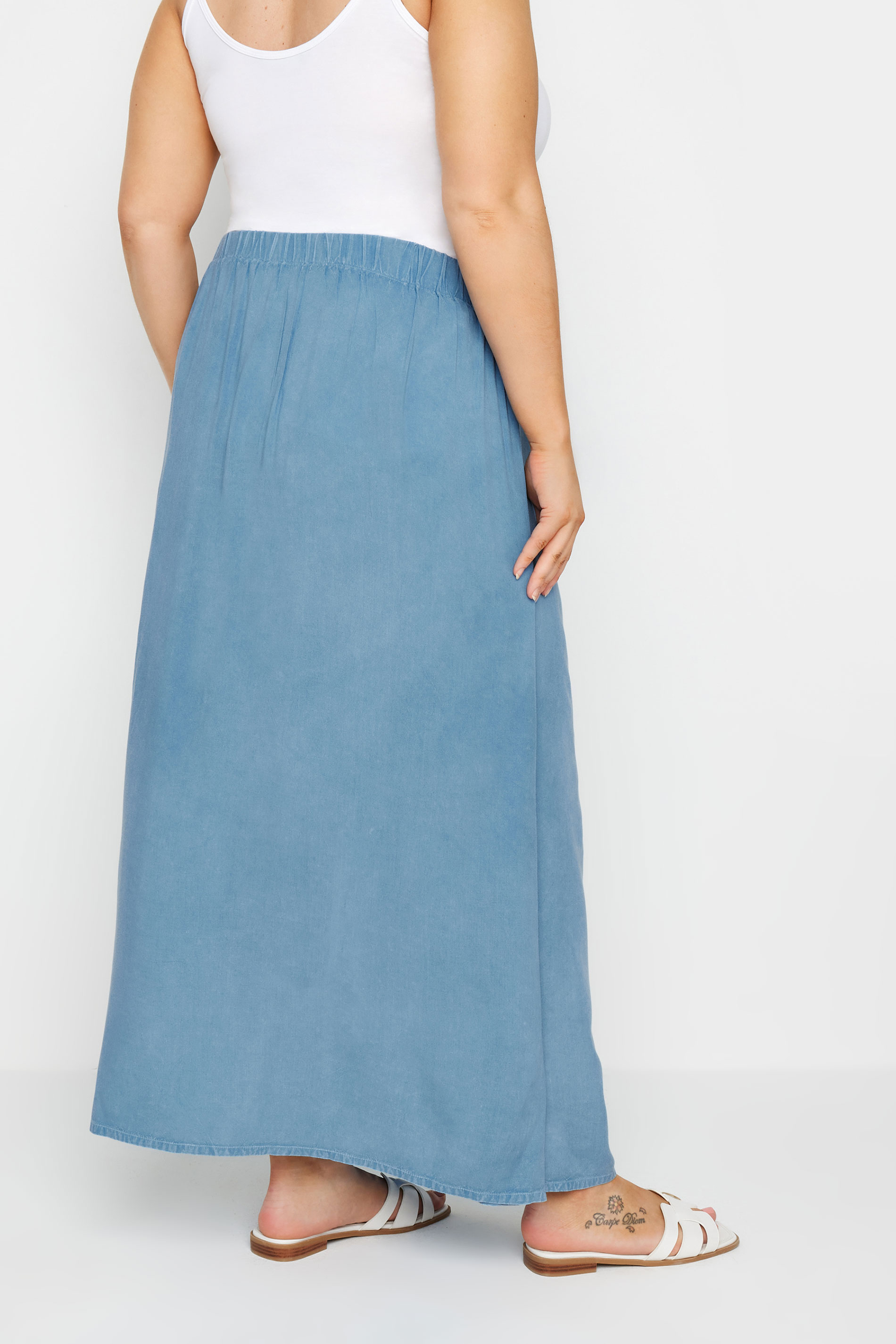 YOURS Plus Size Blue Chambray Maxi Skirt | Yours Clothing 4