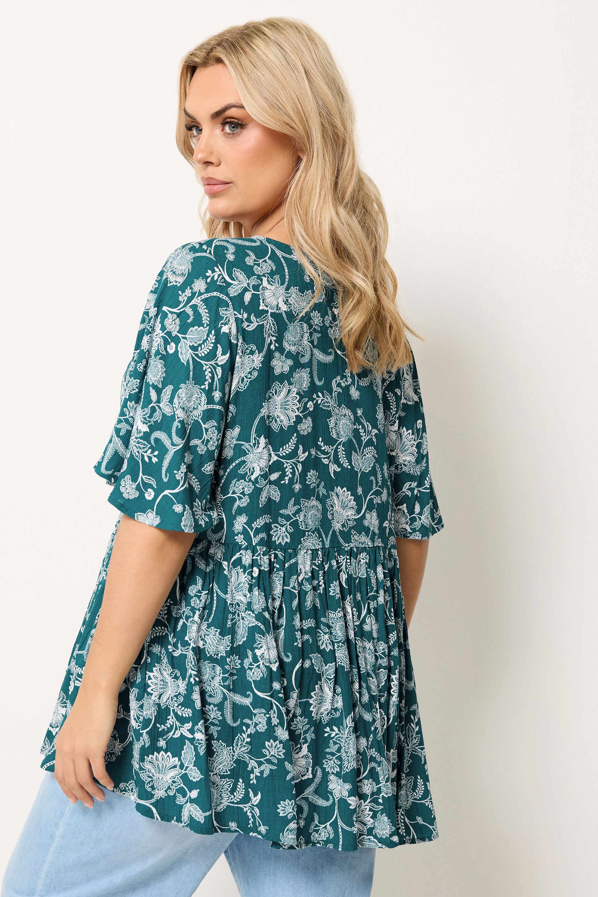 YOURS Plus Size Paisley Green Tie Neck Top | Yours Clothing 2