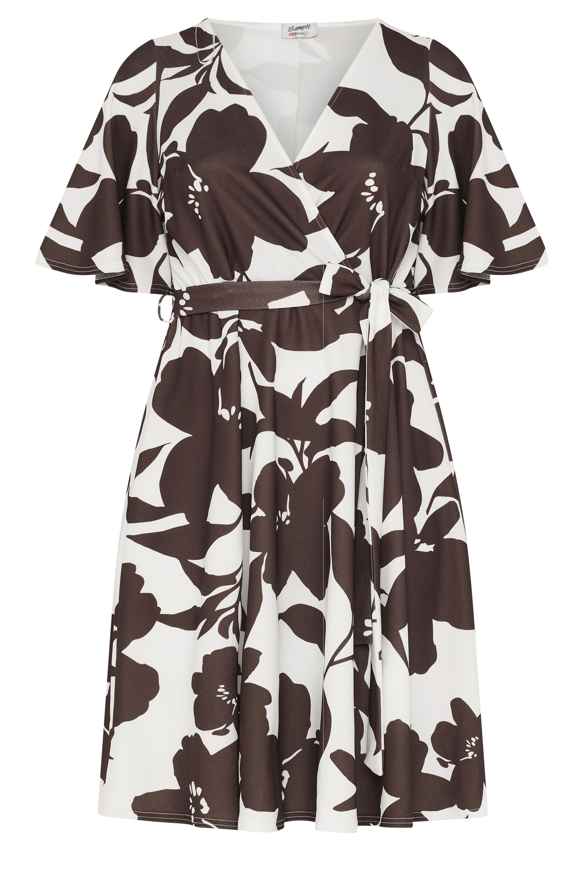 YOURS LONDON Plus Size White & Brown Floral Wrap Dress 5