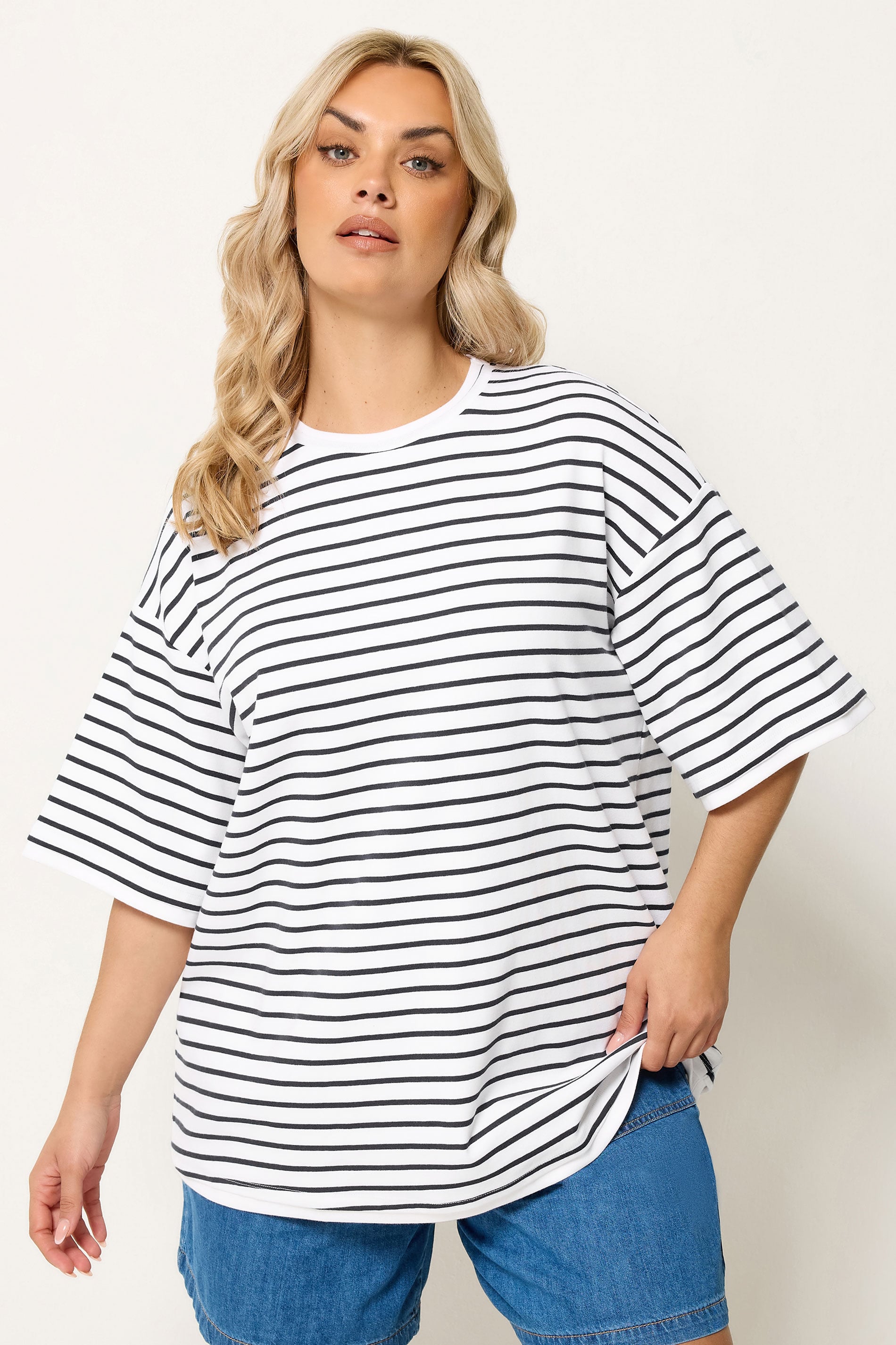 YOURS Plus Size White Stripe Ringer T-Shirt | Yours Clothing 3