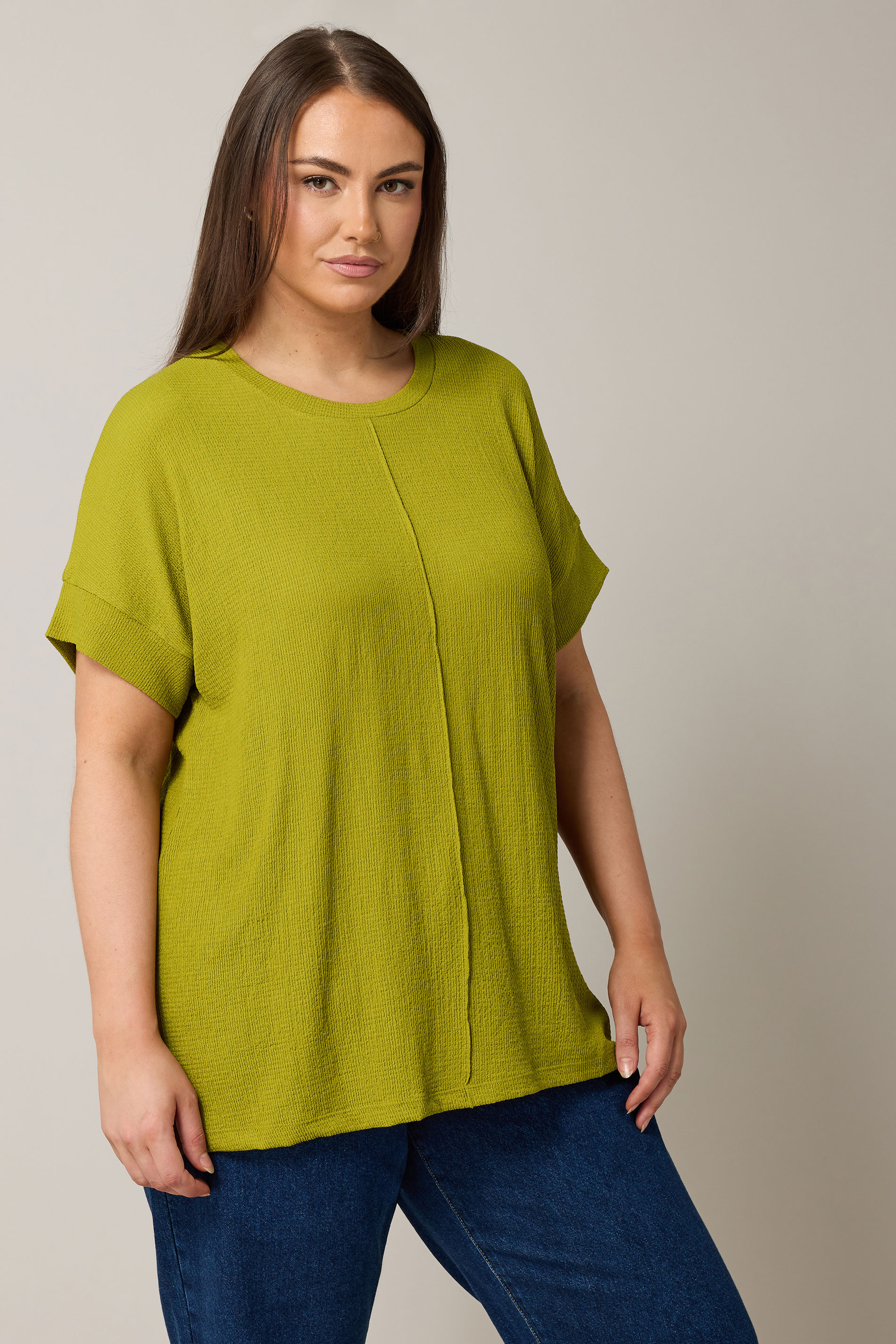 EVANS Plus Size Chartreuse Green Seam Front Jersey Crepe Top | Evans 4