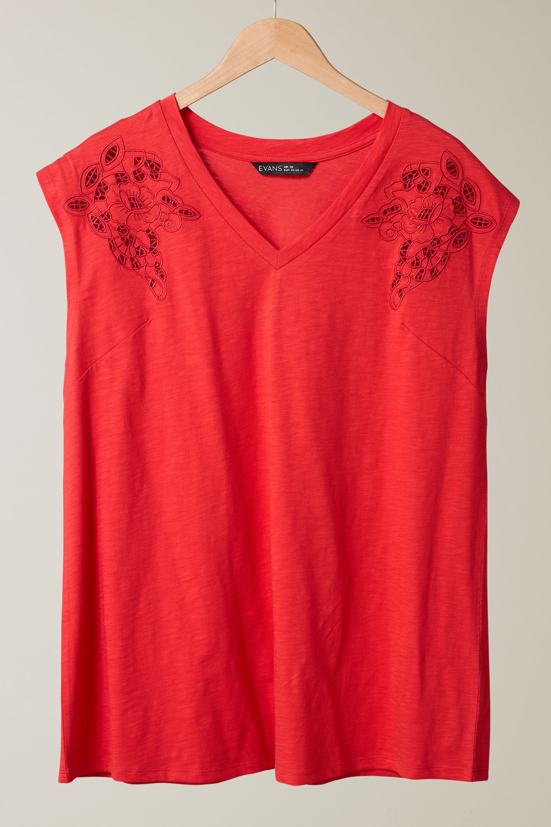 EVANS Plus Size Red Broderie Anglaise Vest Top | Evans 6