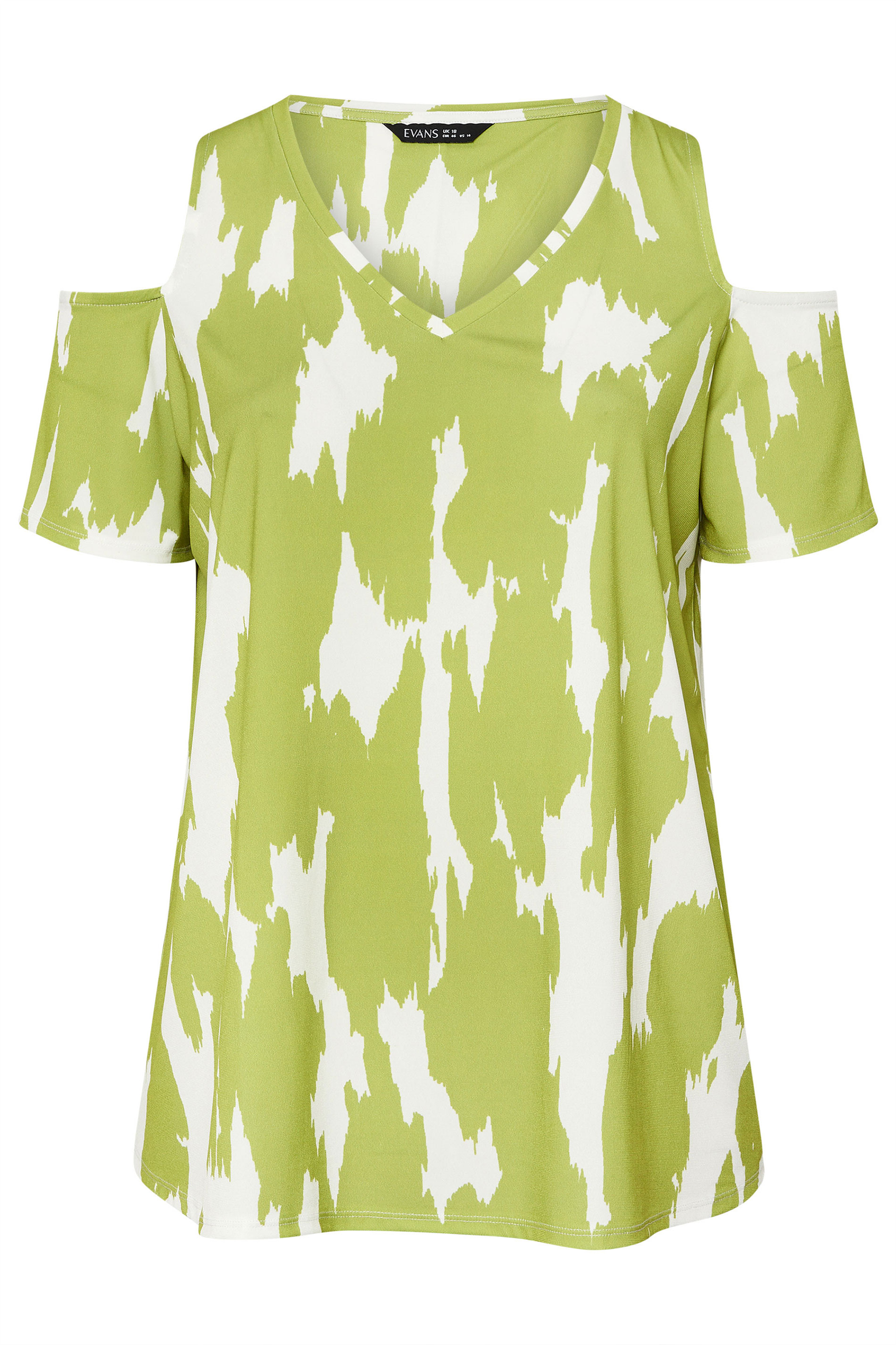 EVANS Plus Size Green Abstract Print Cold Shoulder Top | Evans 5