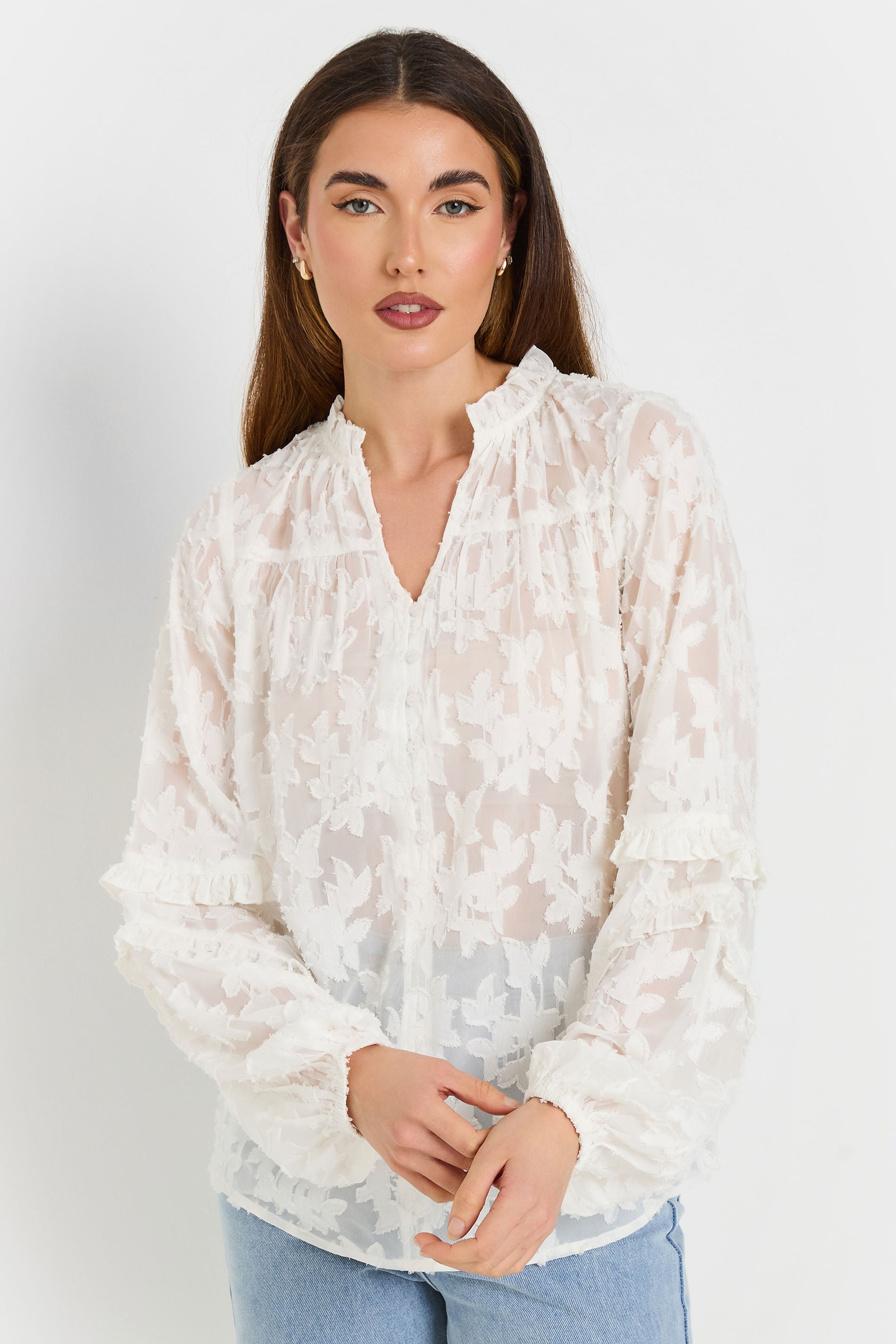 LTS Tall Ivory White Jacquard Floral Blouse | Long Tall Sally 3