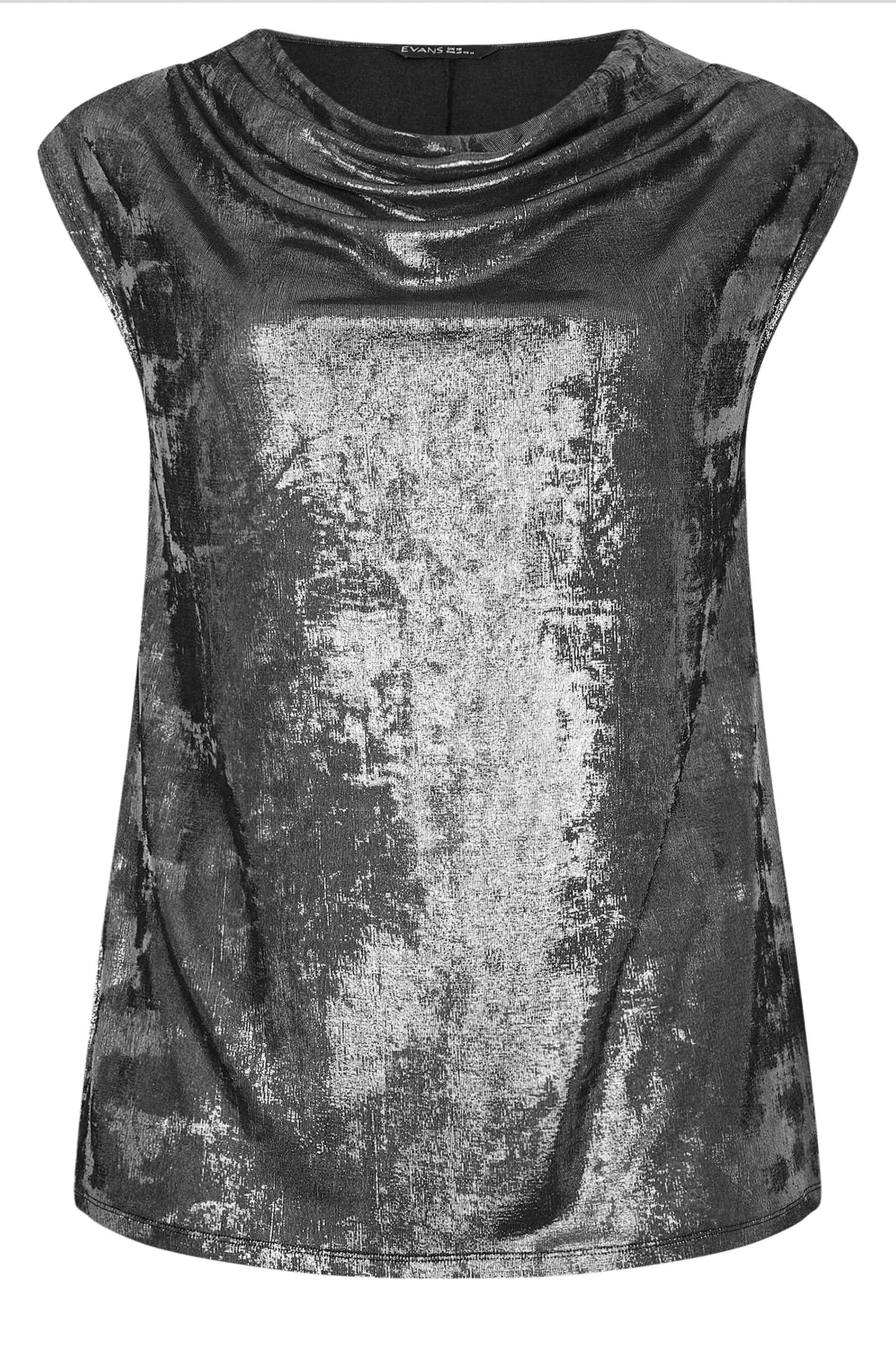 EVANS Plus Size Silver Cowl Neck Top | Evans 5