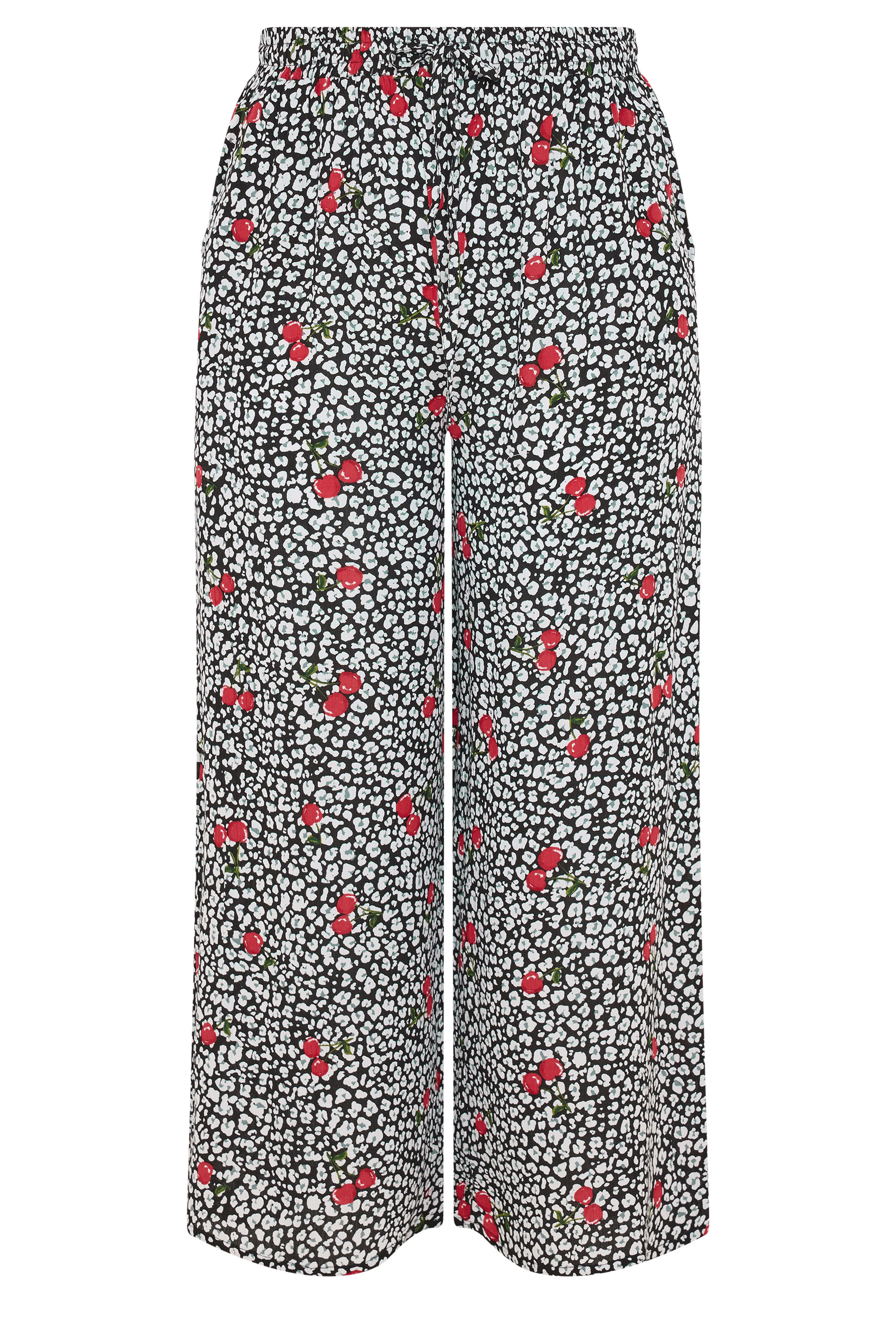 YOURS Plus Size Black Leopard & Cherry Print Crinkle Beachwear Wide Leg Trousers | Yours Clothing 5