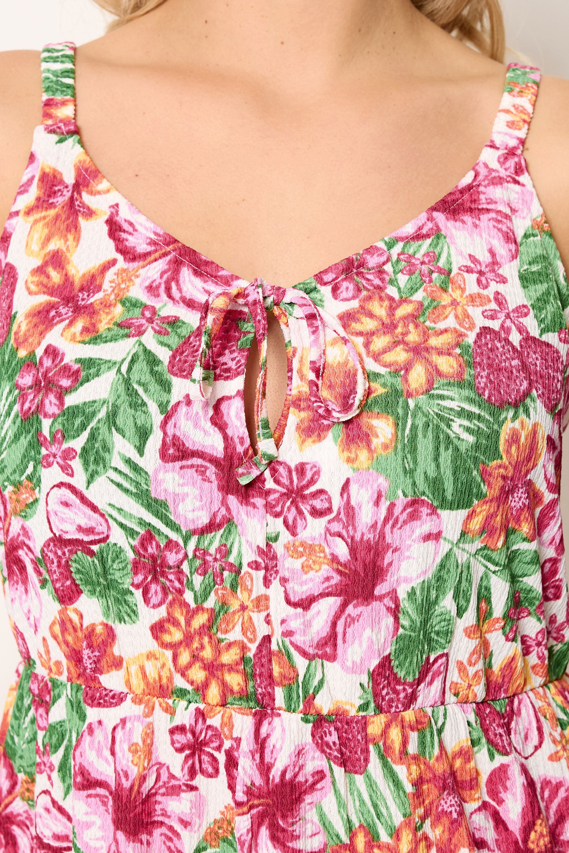 YOURS Plus Size Pink Tropical Keyhole Midi Dress | Yours Clothing 4