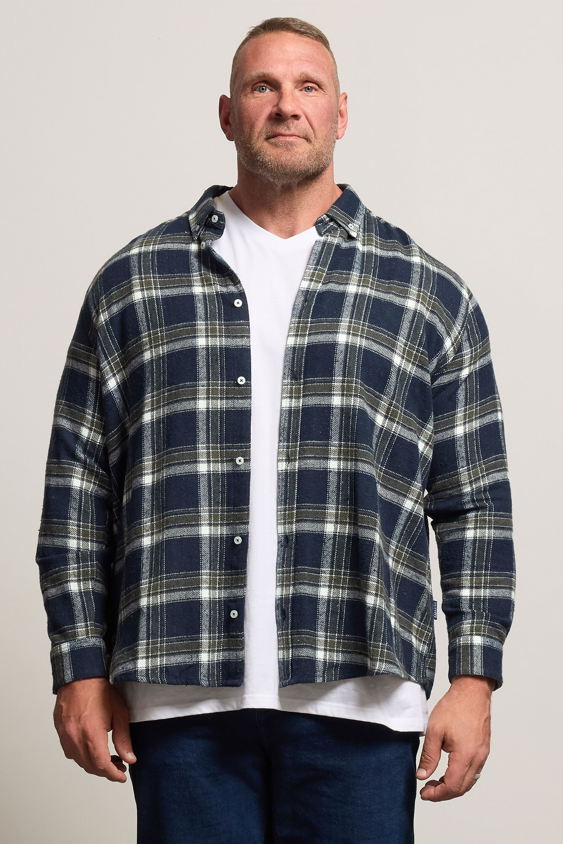 BadRhino Big & Tall Navy Blue & Green Brushed Checked Shirt 3