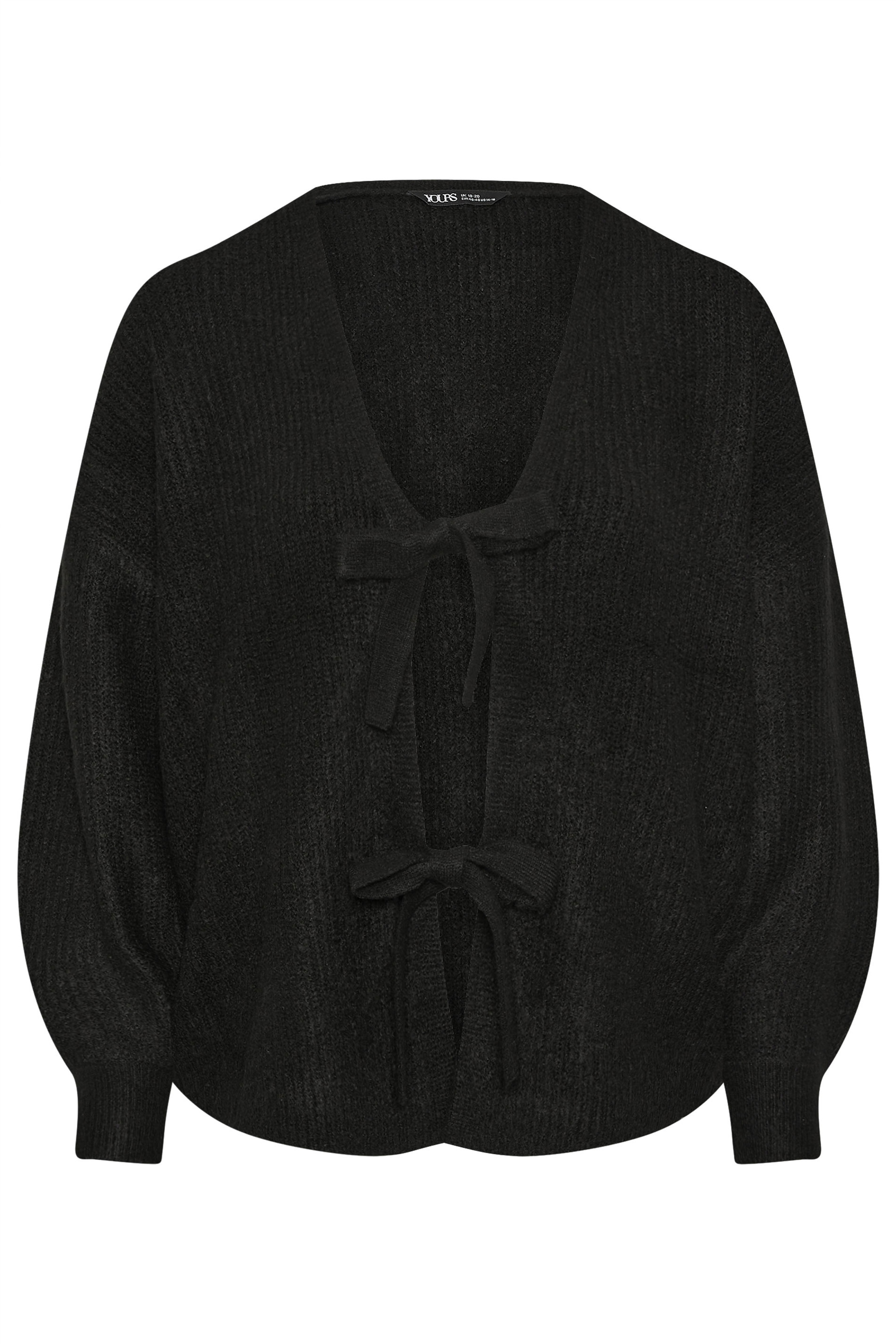YOURS Plus Size Black Bow Tie Front Cardigan | Yours Clothing 5