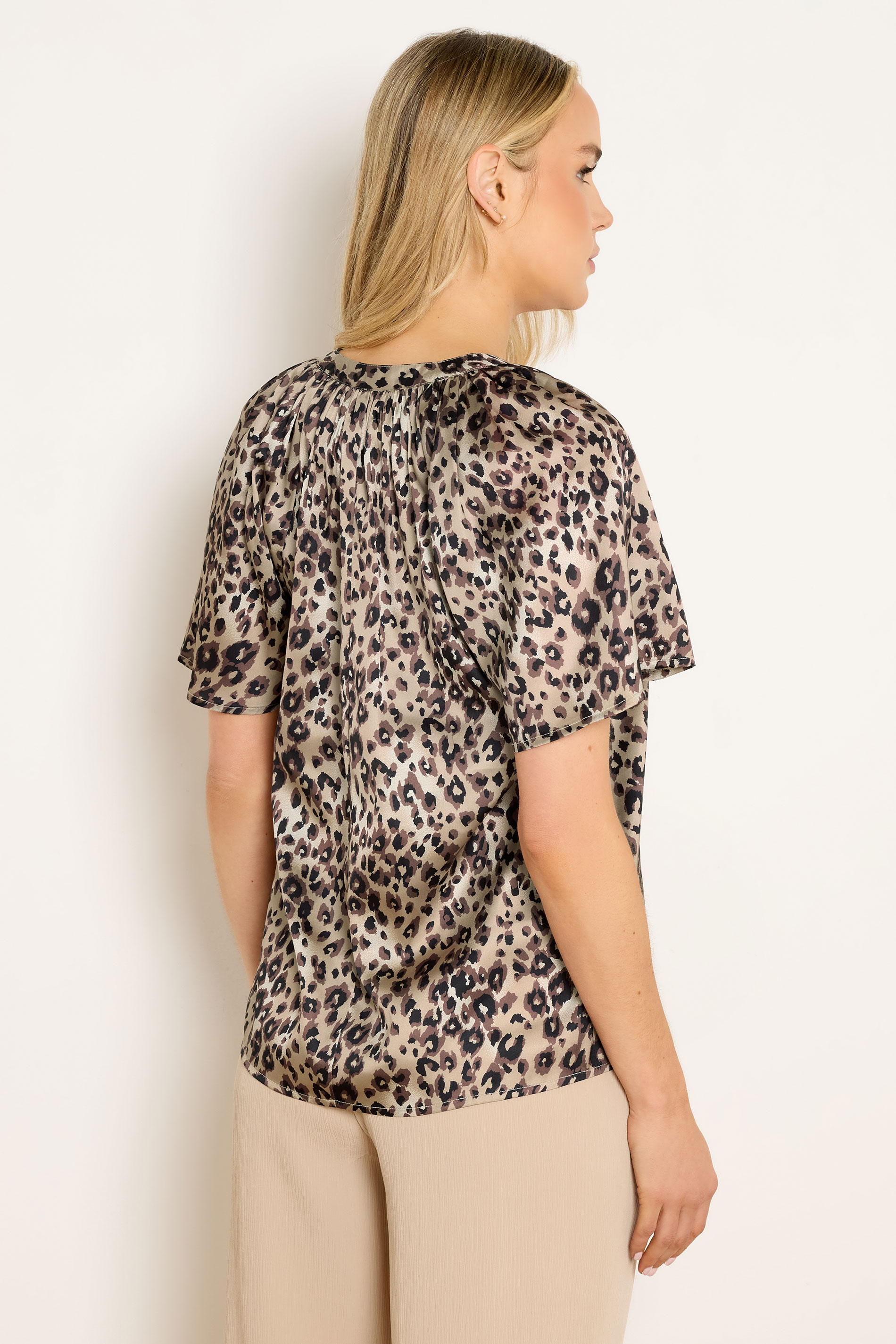 LTS Tall Women's Brown Leopard Print Satin Top | Long Tall Sally 2