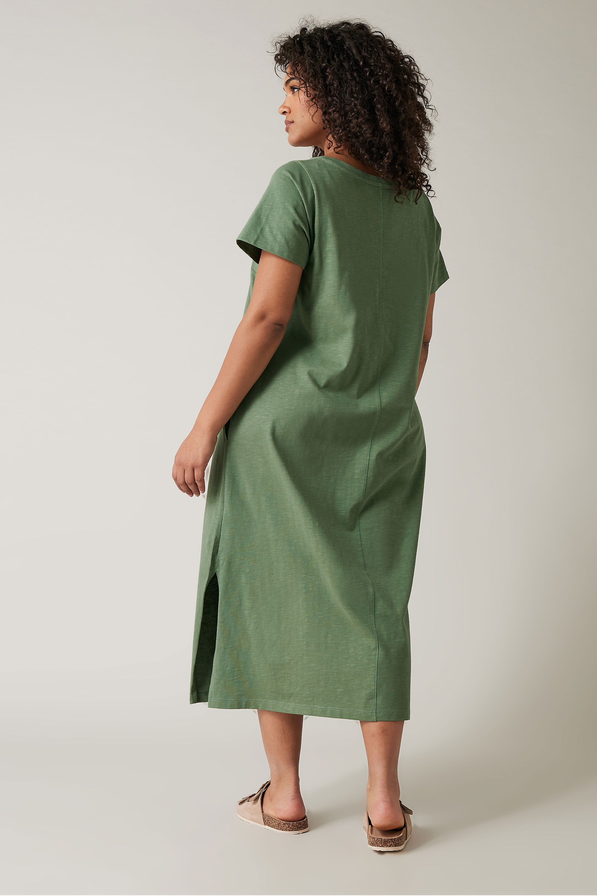 EVANS Plus Size Khaki Green Cotton Midi Dress | Evans 3