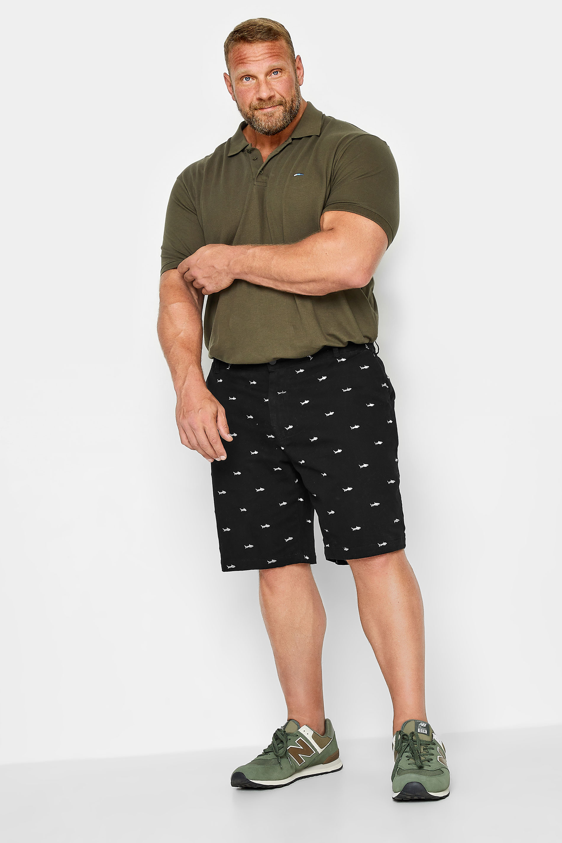 BadRhino Big & Tall Black Shark Embroidered Stretch Chino Shorts | BadRhino 1