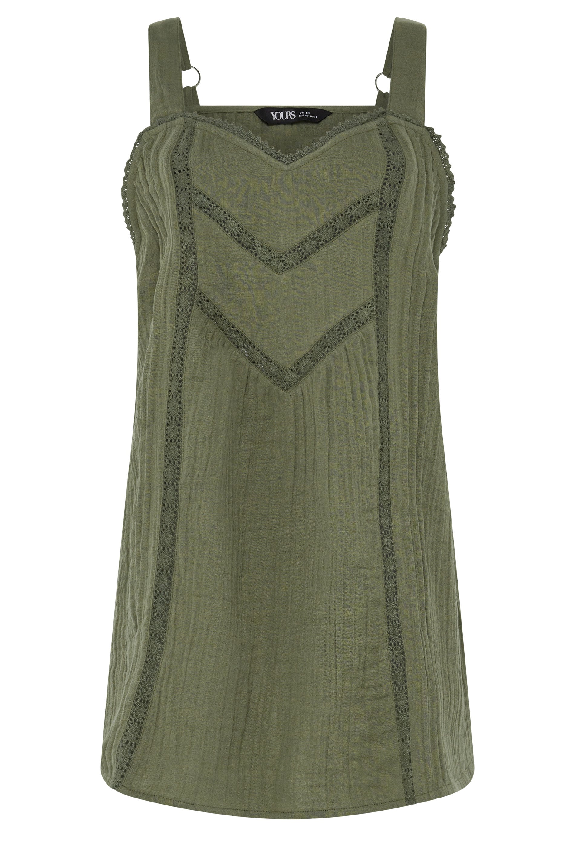 YOURS Plus Size Green Crochet Insert Vest Top | Yours Clothing 5