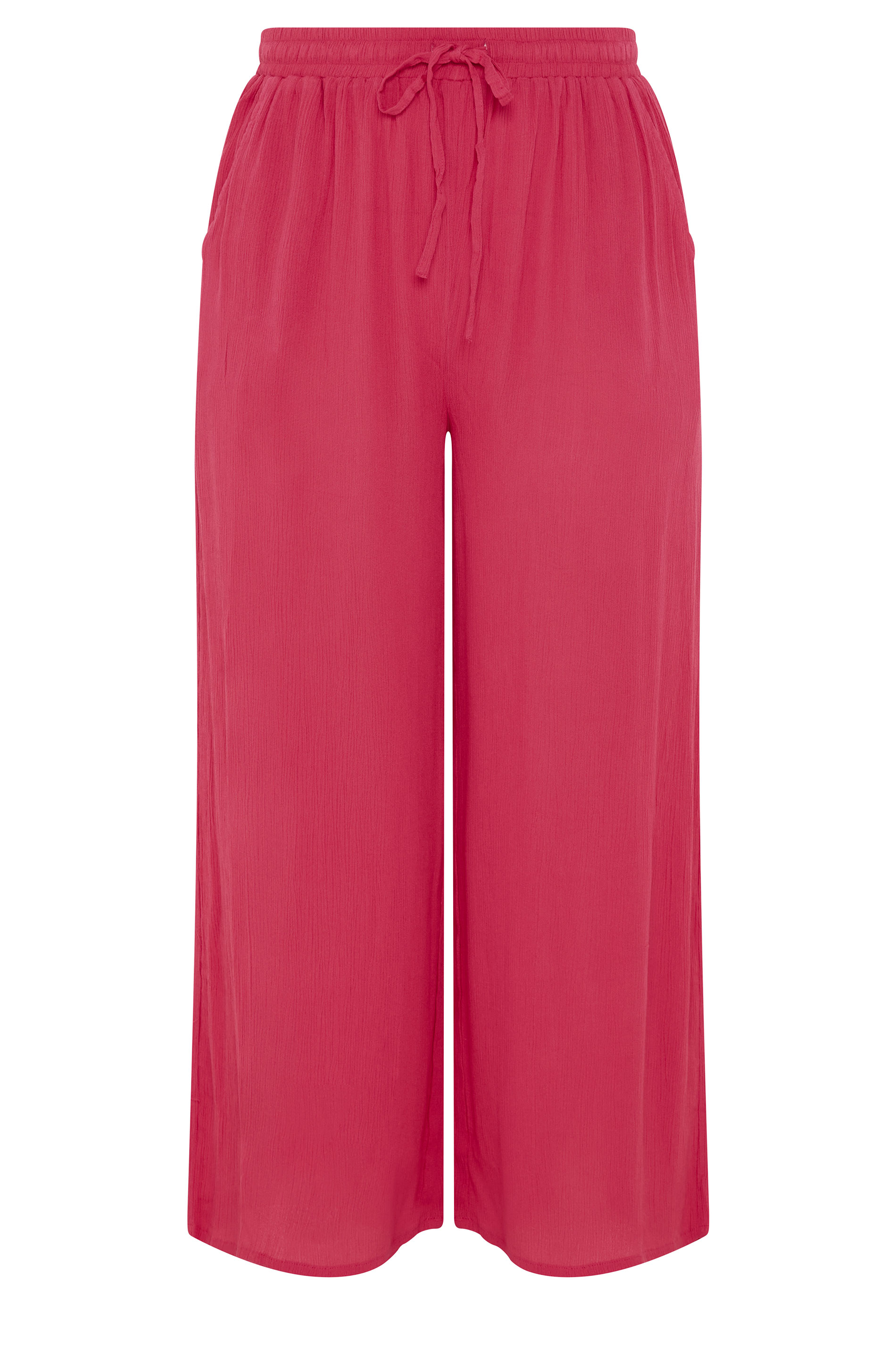 YOURS Plus Size Hot Pink Crinkle Texture Wide Leg Trousers | Yours Clothing 5