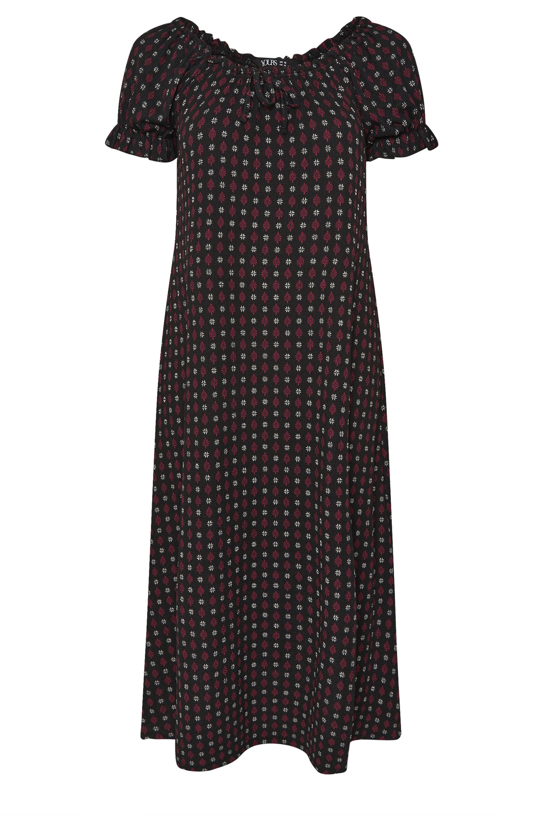 YOURS Plus Size Black Ditsy Textured Milkmaid Dress | Yours Clothing 5