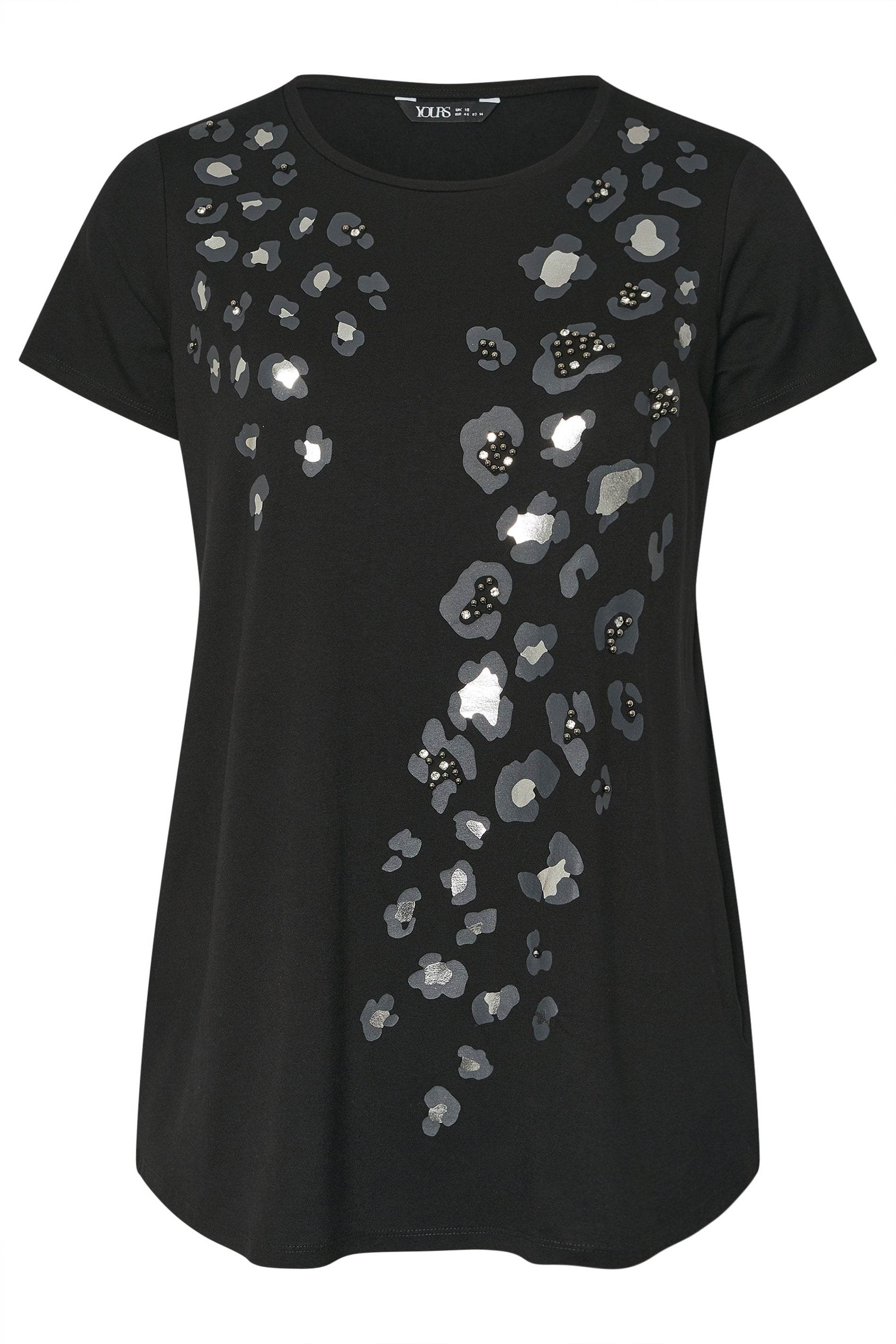 YOURS Plus Size Black Leopard Embellished T-Shirt | Yours Clothing 5