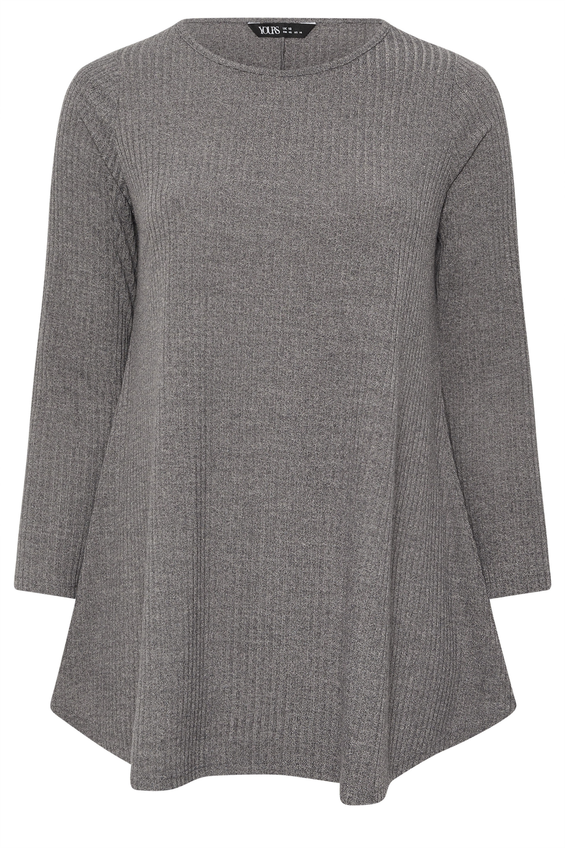 YOURS Plus Size Grey  Soft Touch Ribbed Long Sleeve Top | Yours Clothing 5