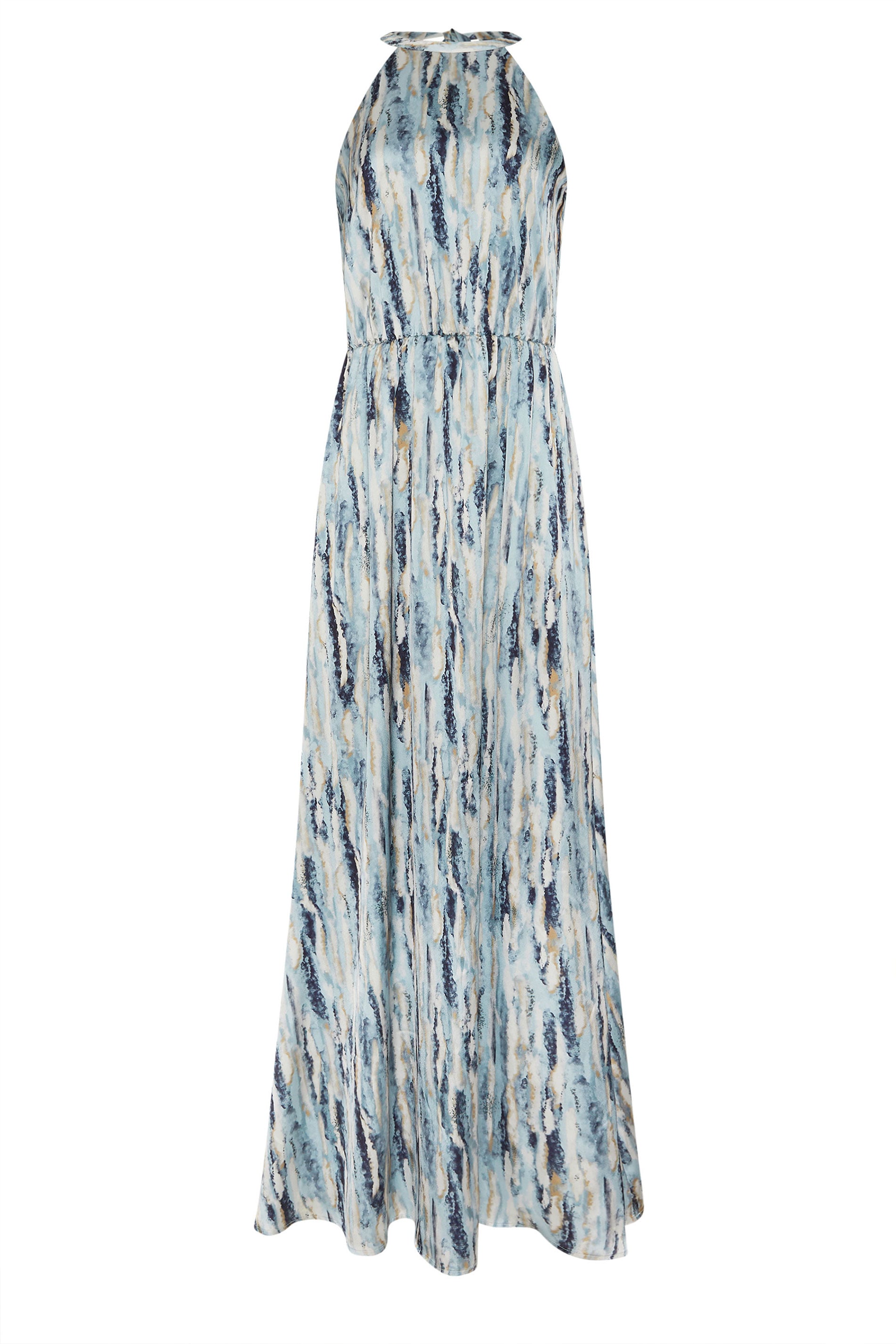 LTS Tall Women's Blue Abstract Satin Halter Neck Dress | Long Tall Sally 6
