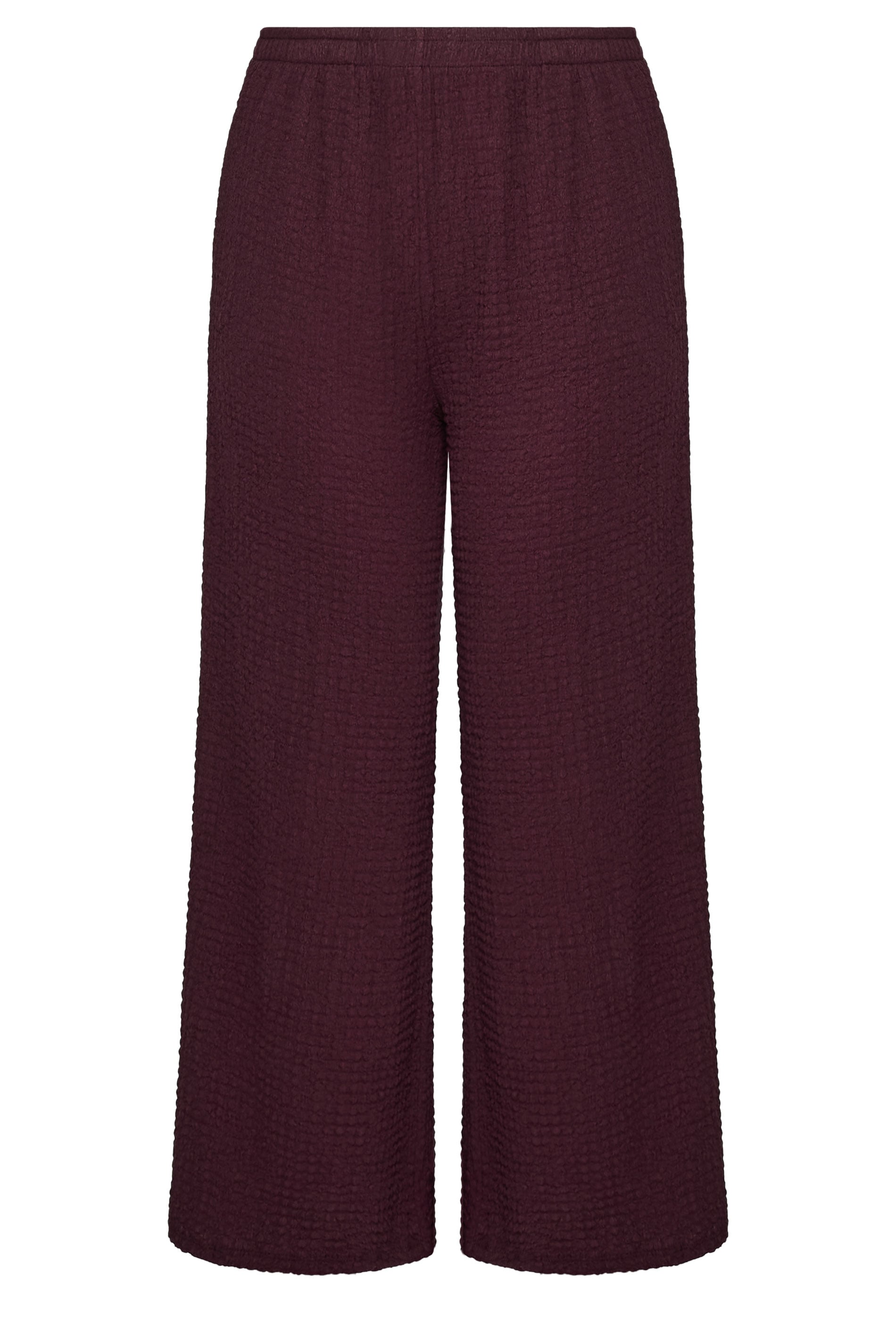 YOURS Plus Size Burgundy Red Bubble Texture Wide Leg Trousers | Yours Clothing 5