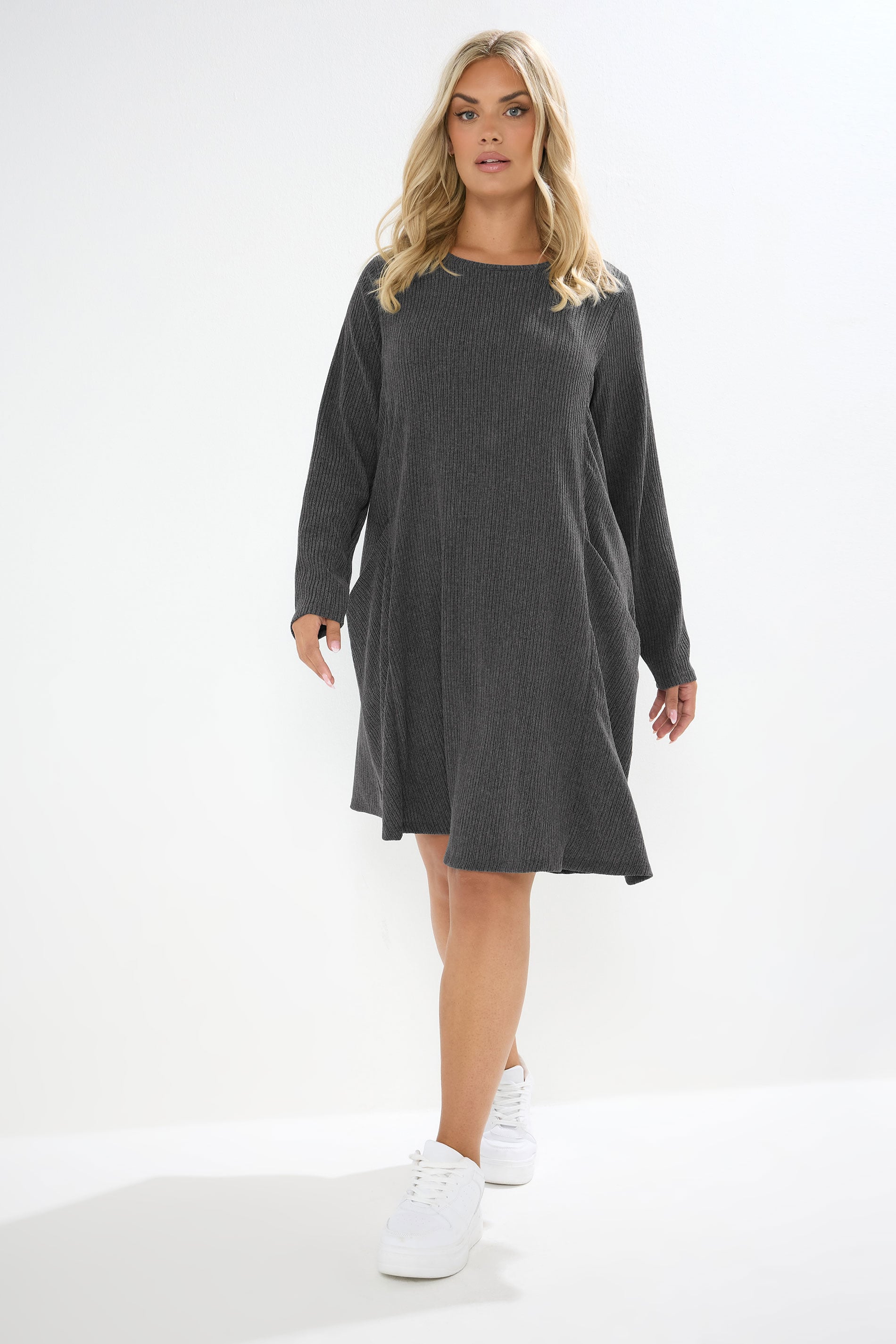 YOURS Plus Size Charcoal Grey Textured Pocket Dress | Yours Clothing 1