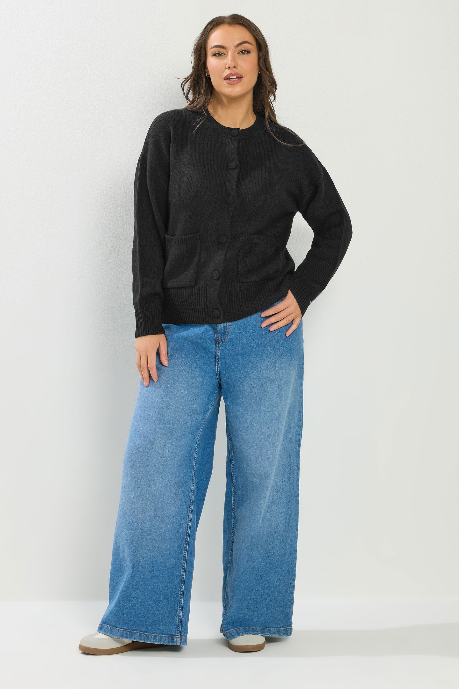 YOURS Plus Size Black Button Through Knitted Cardigan | Yours Clothing 1