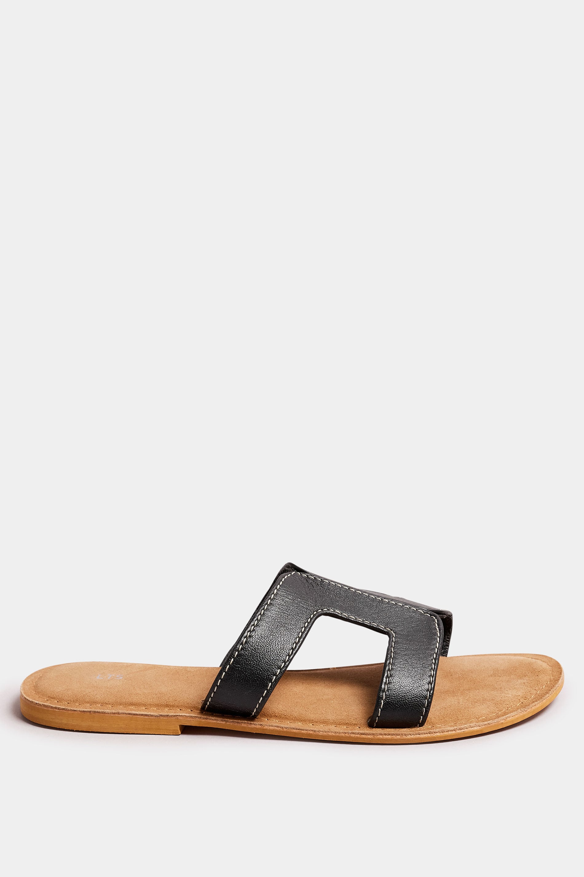 LTS Black Leather Cut Out Mule Sandals In Standard Fit | Long Tall Sally 4