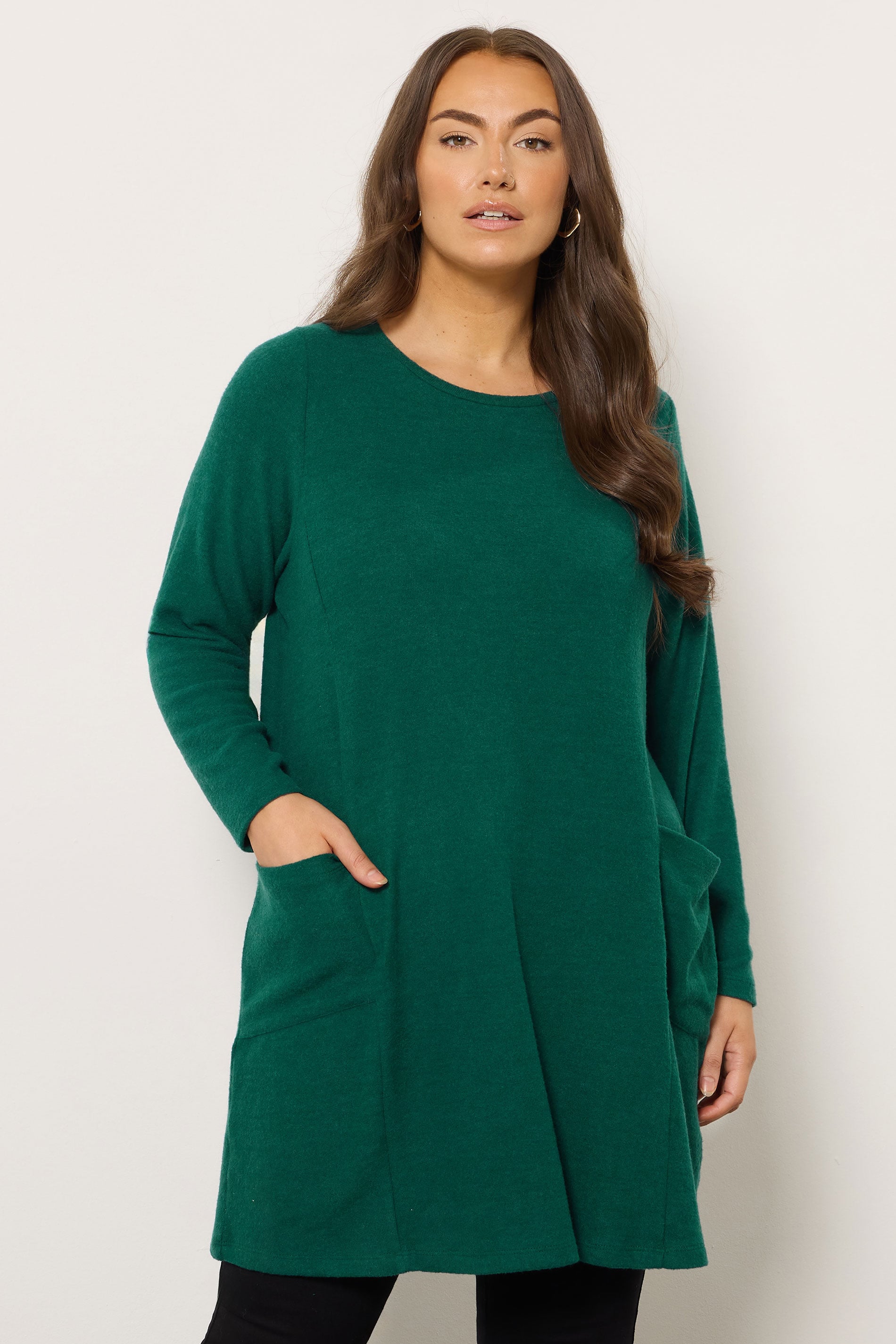 Evans Women's Green Plus Teal Front Pocket Tunic Jumper Size 30-32