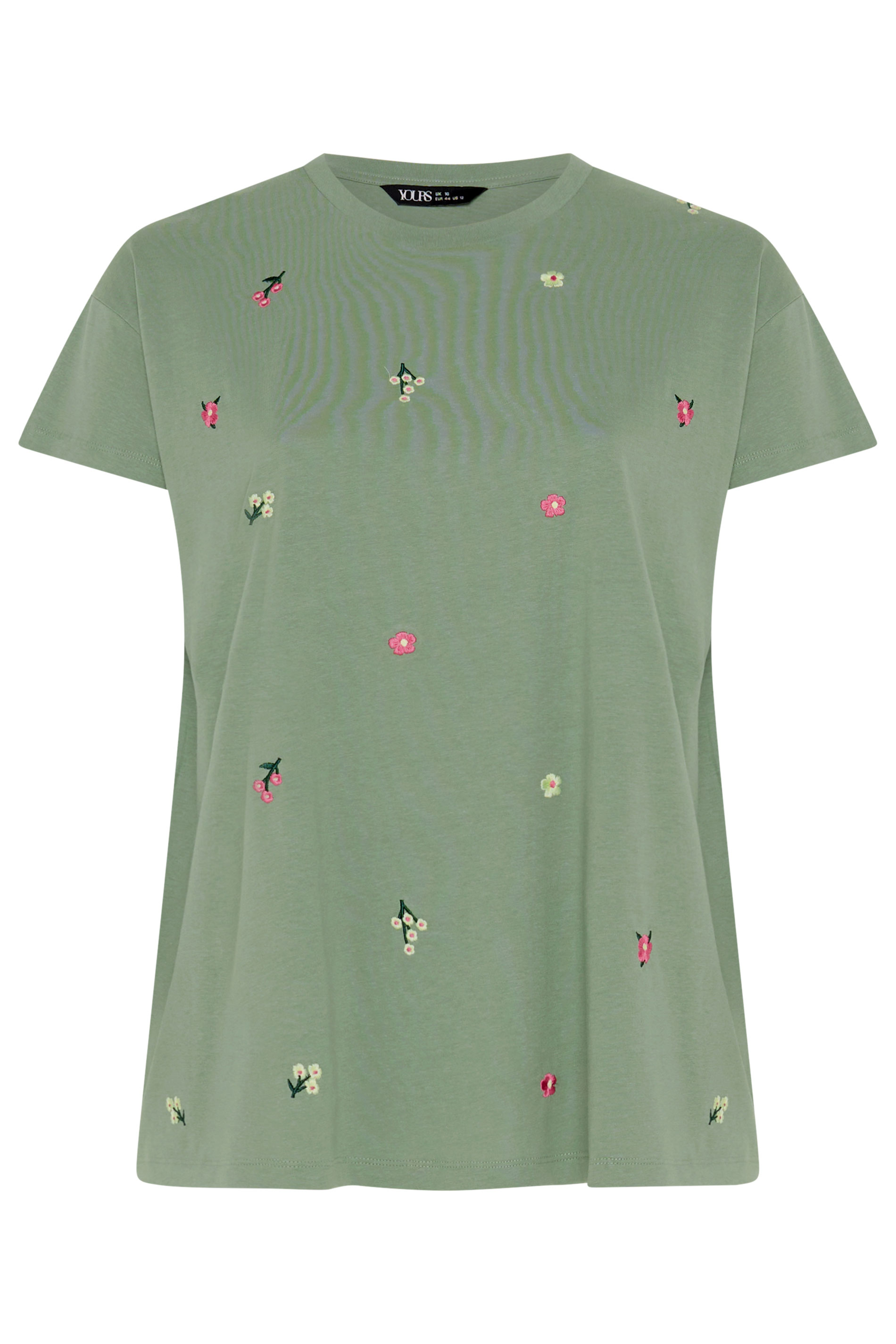 YOURS Plus Size Green Embroidered Flower T-Shirt | Yours Clothing 5