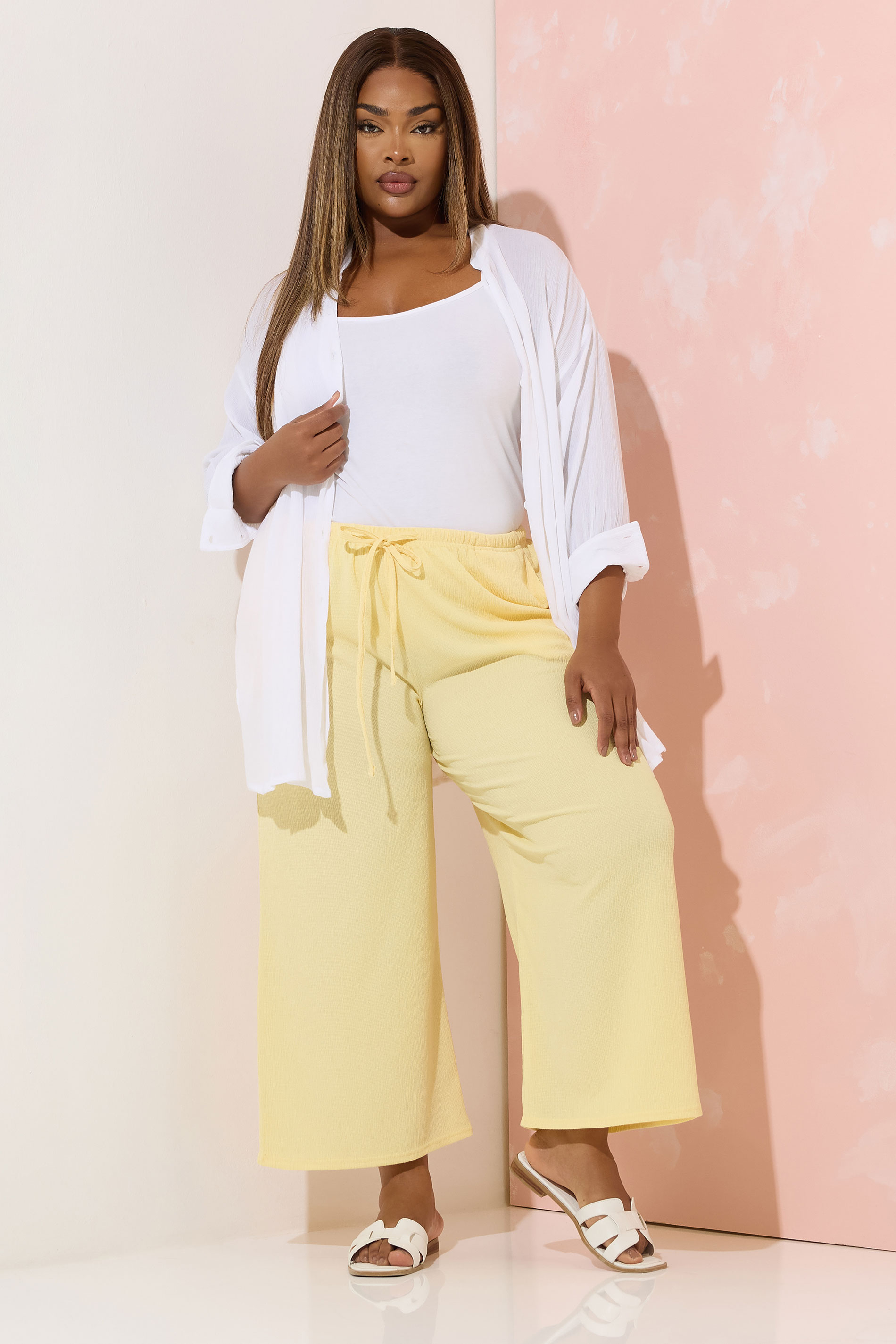 YOURS Plus Size Butter Yellow Textured Culottes | Yours Clothing 1