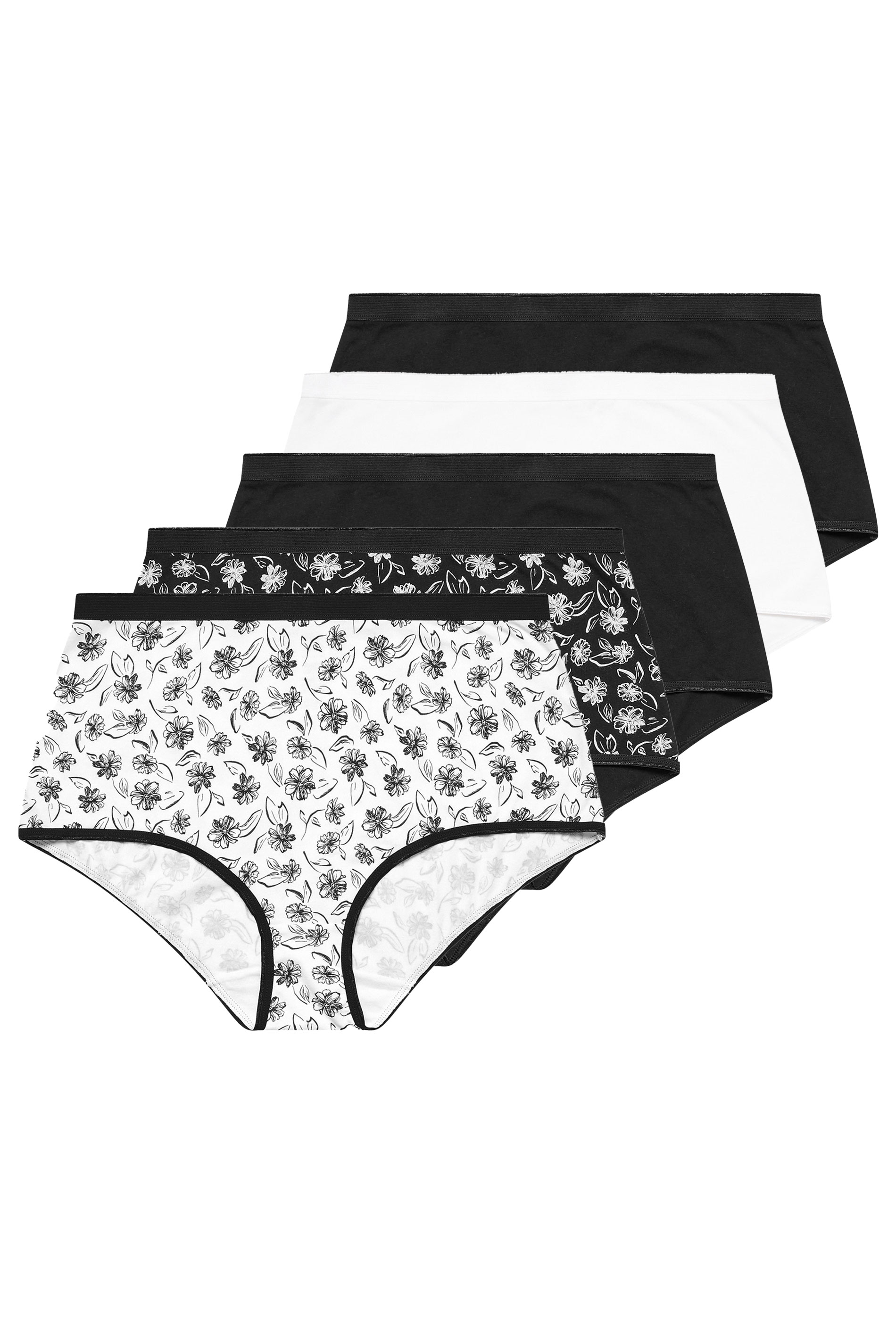 YOURSET 5 PACK Plus Size Black & White Floral Print Full Briefs | Yours Clothing 3