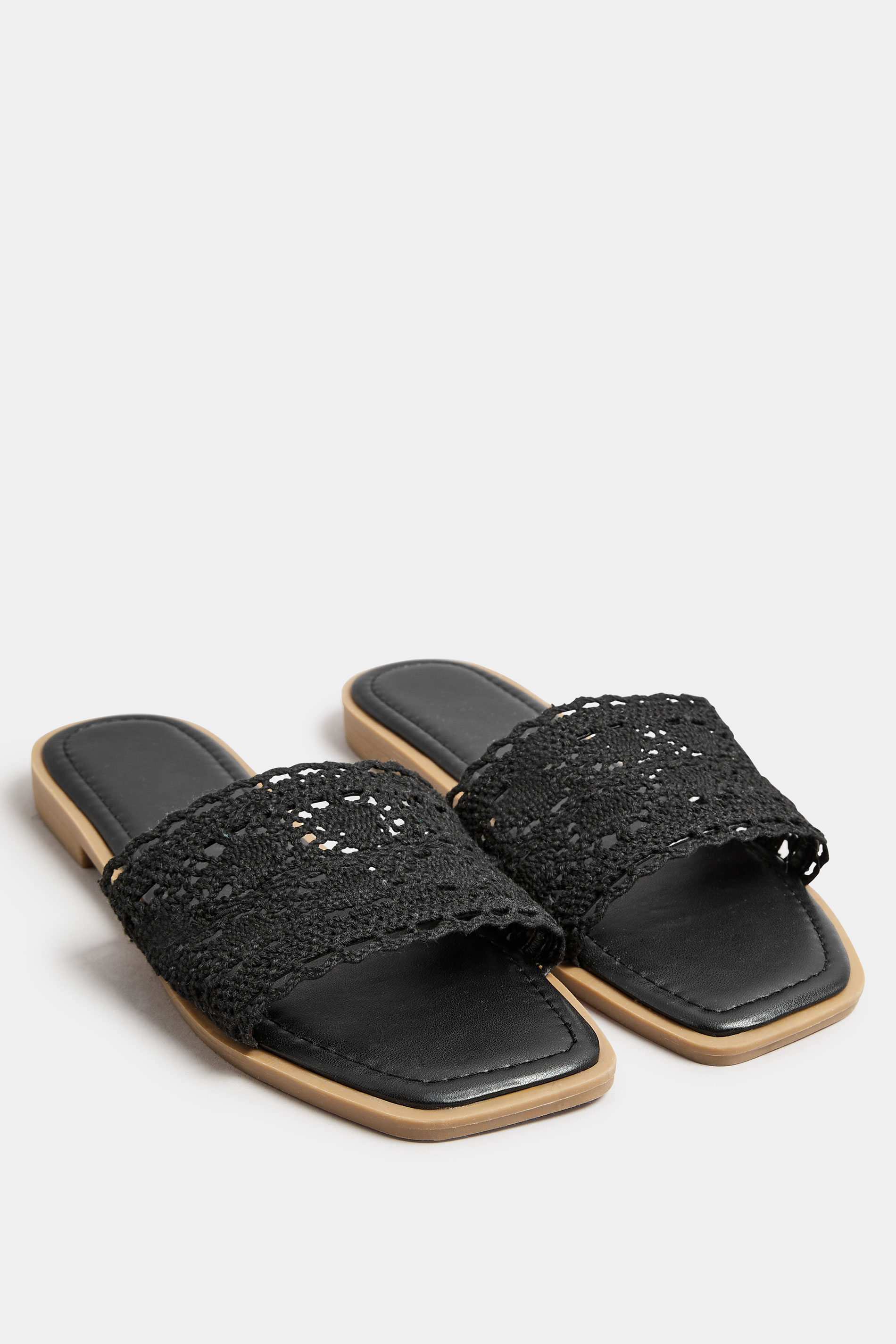 Black Crochet Mule Sandals In Extra Wide EEE Fit 3
