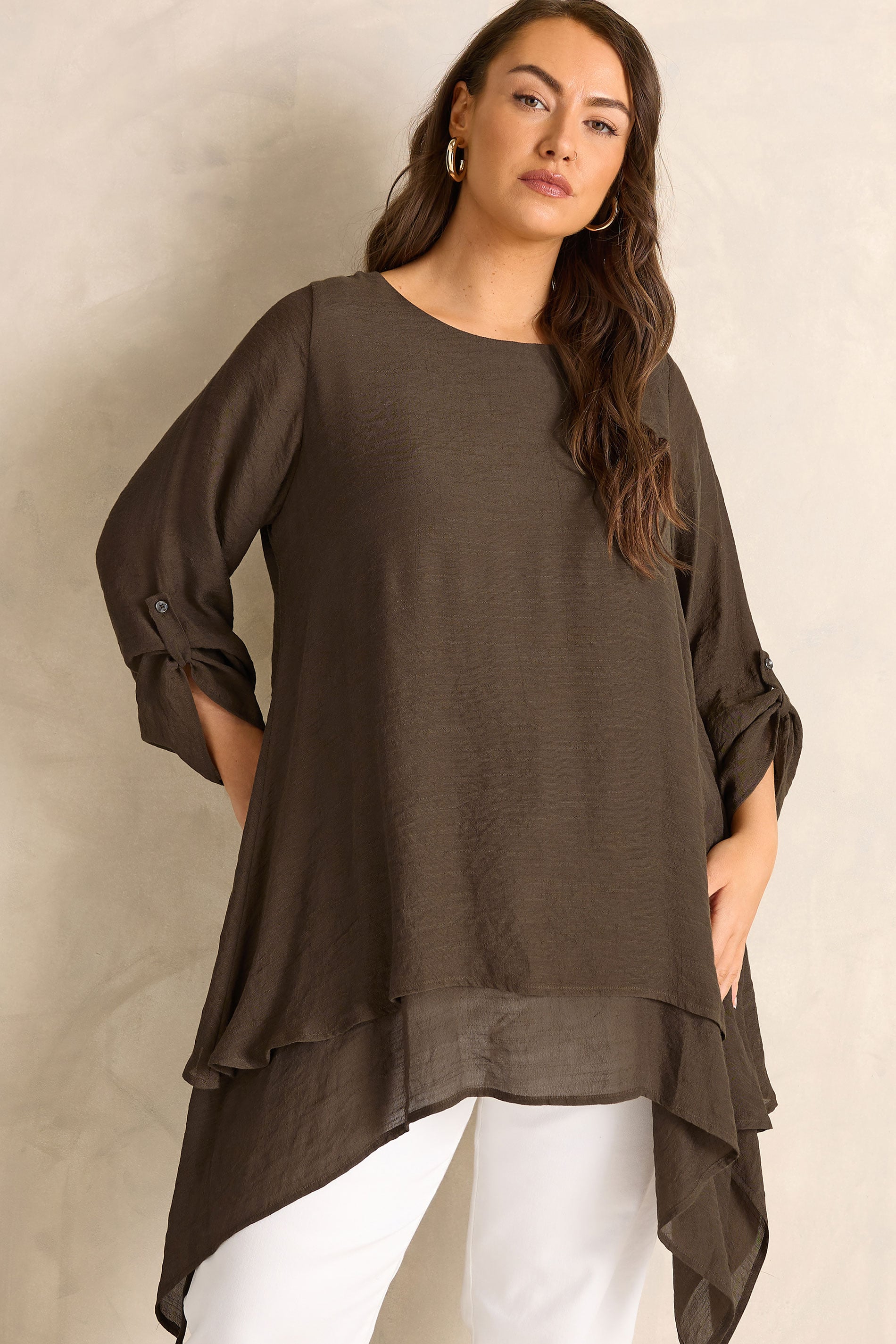 Evans Women's Brown Plus Chocolate Double Layer Blouse Size 30-32