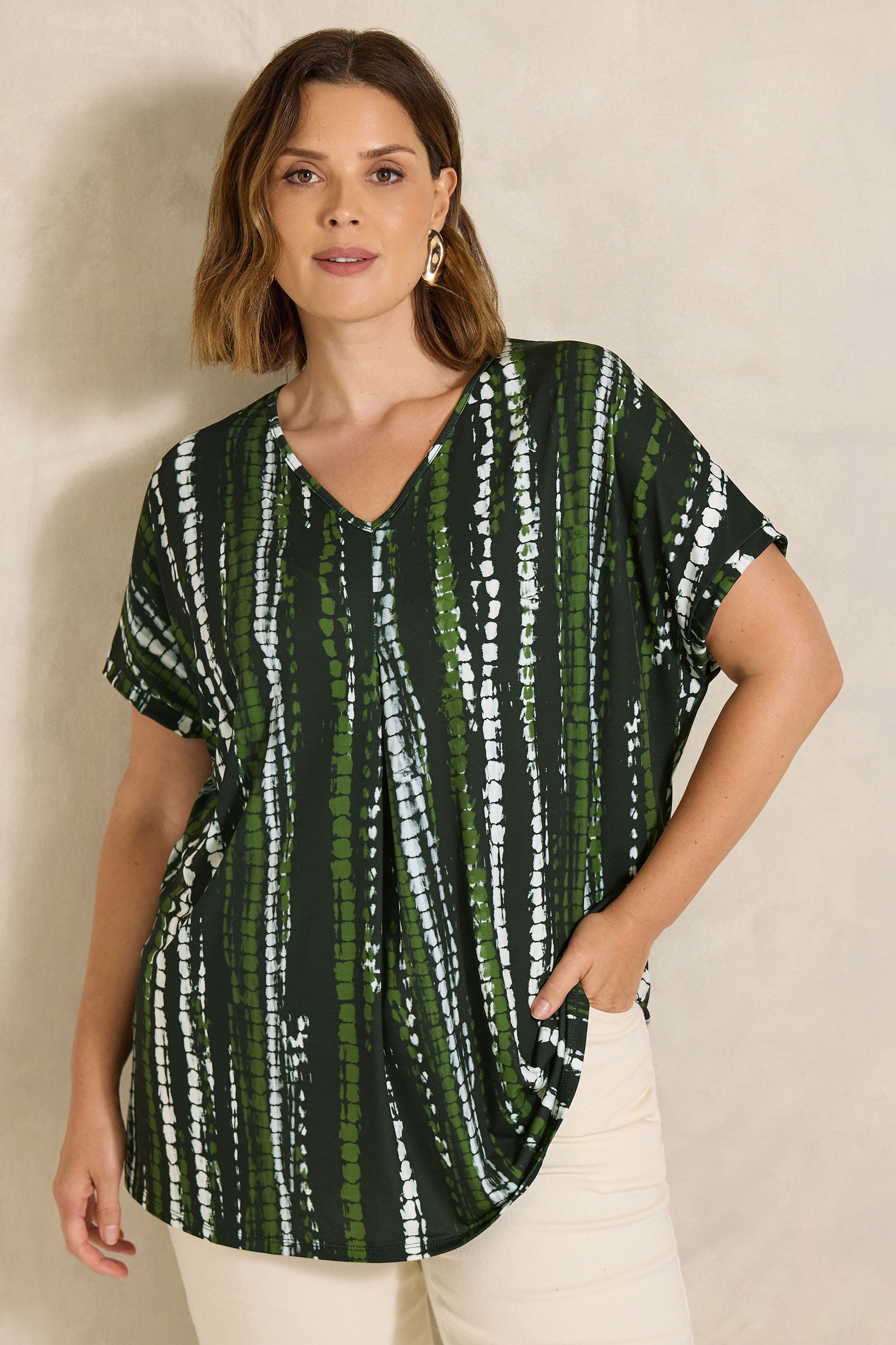 Evans Women's Black Plus & Khaki Tie Dye Swing Top Size 26-28
