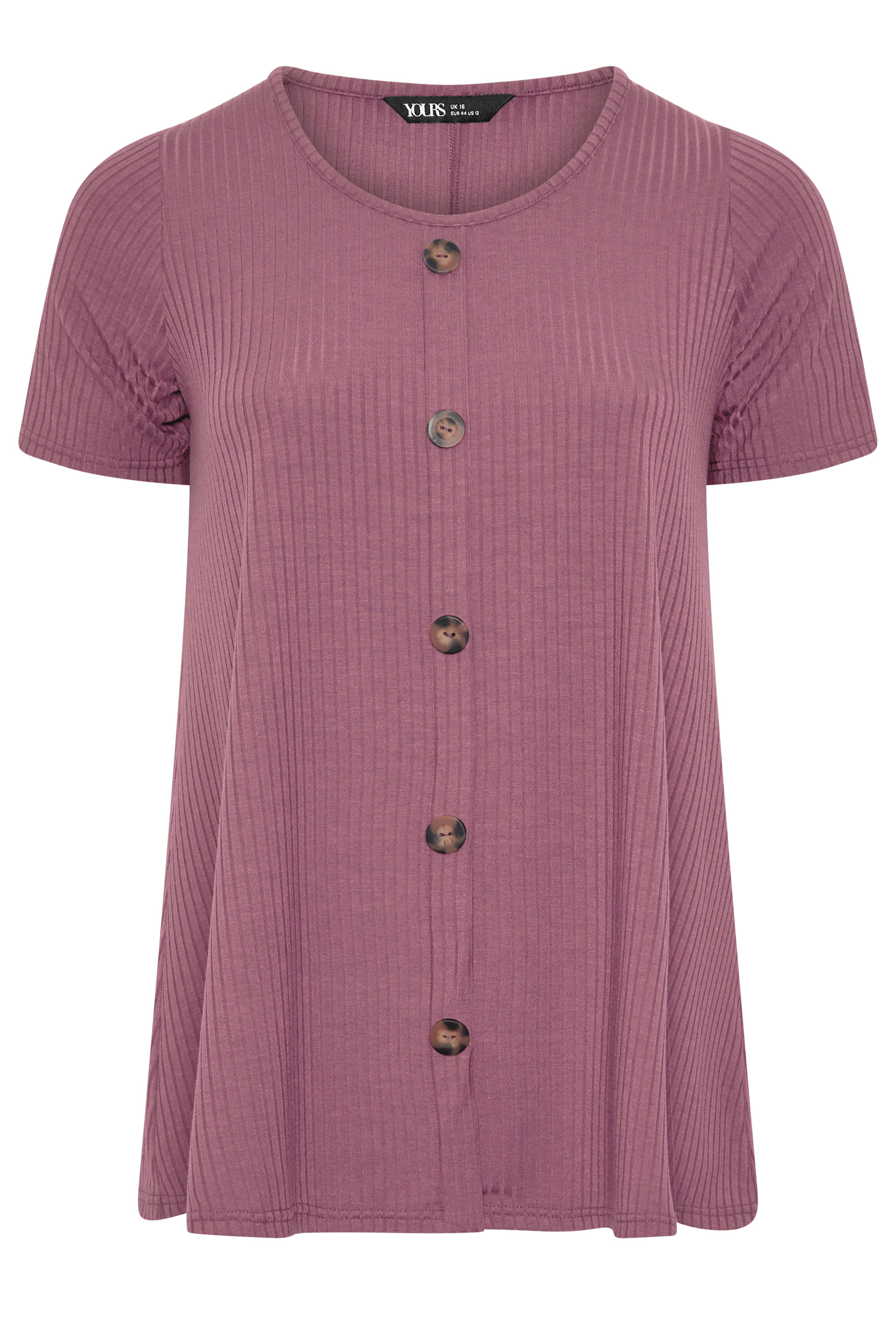 YOURS Plus Size Pink Button Front Ribbed Swing Top | Yours Clothing 5