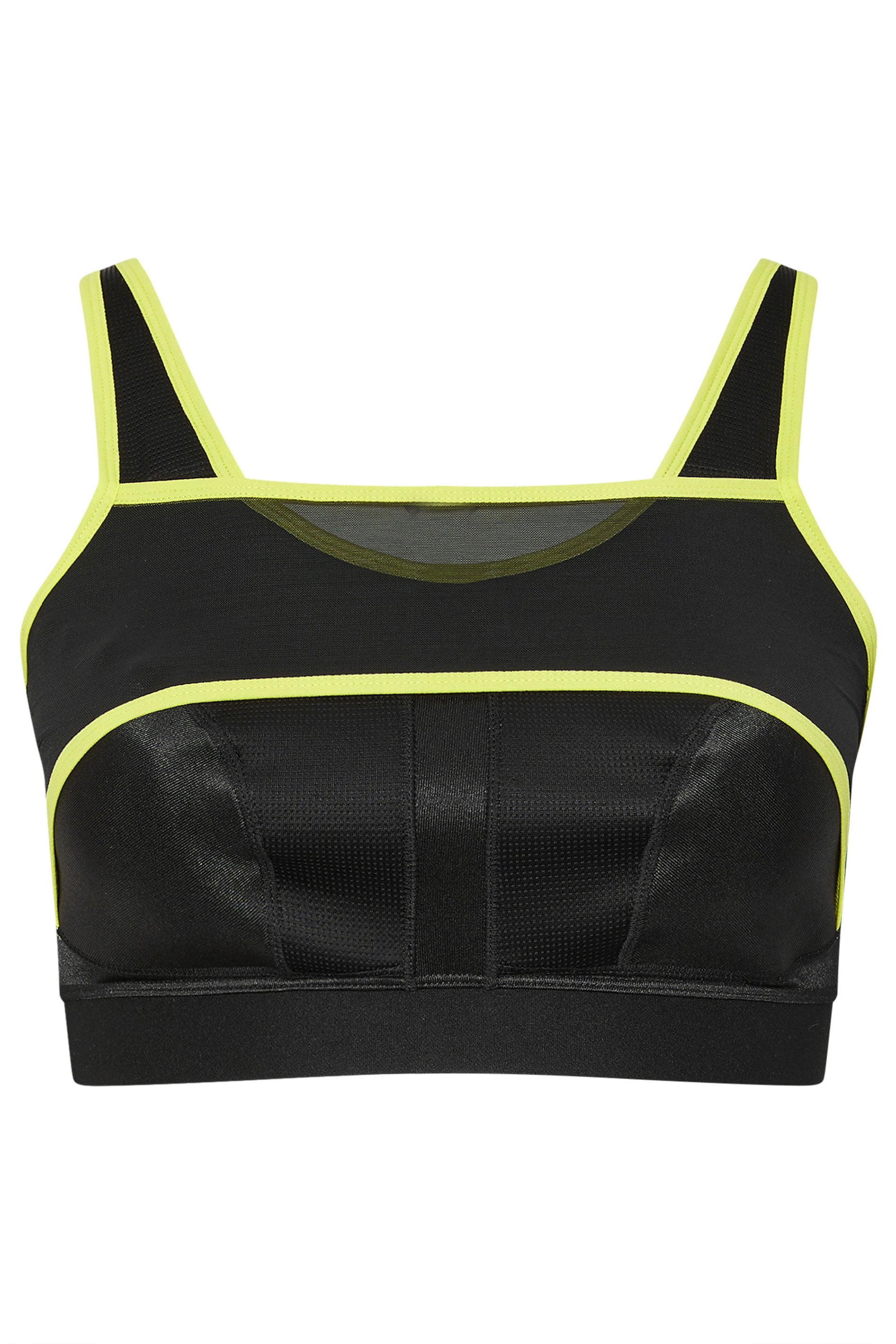 YOURS Plus Size Black Mesh Contrast Trim Non Padded Sports Bra | Yours Clothing 3