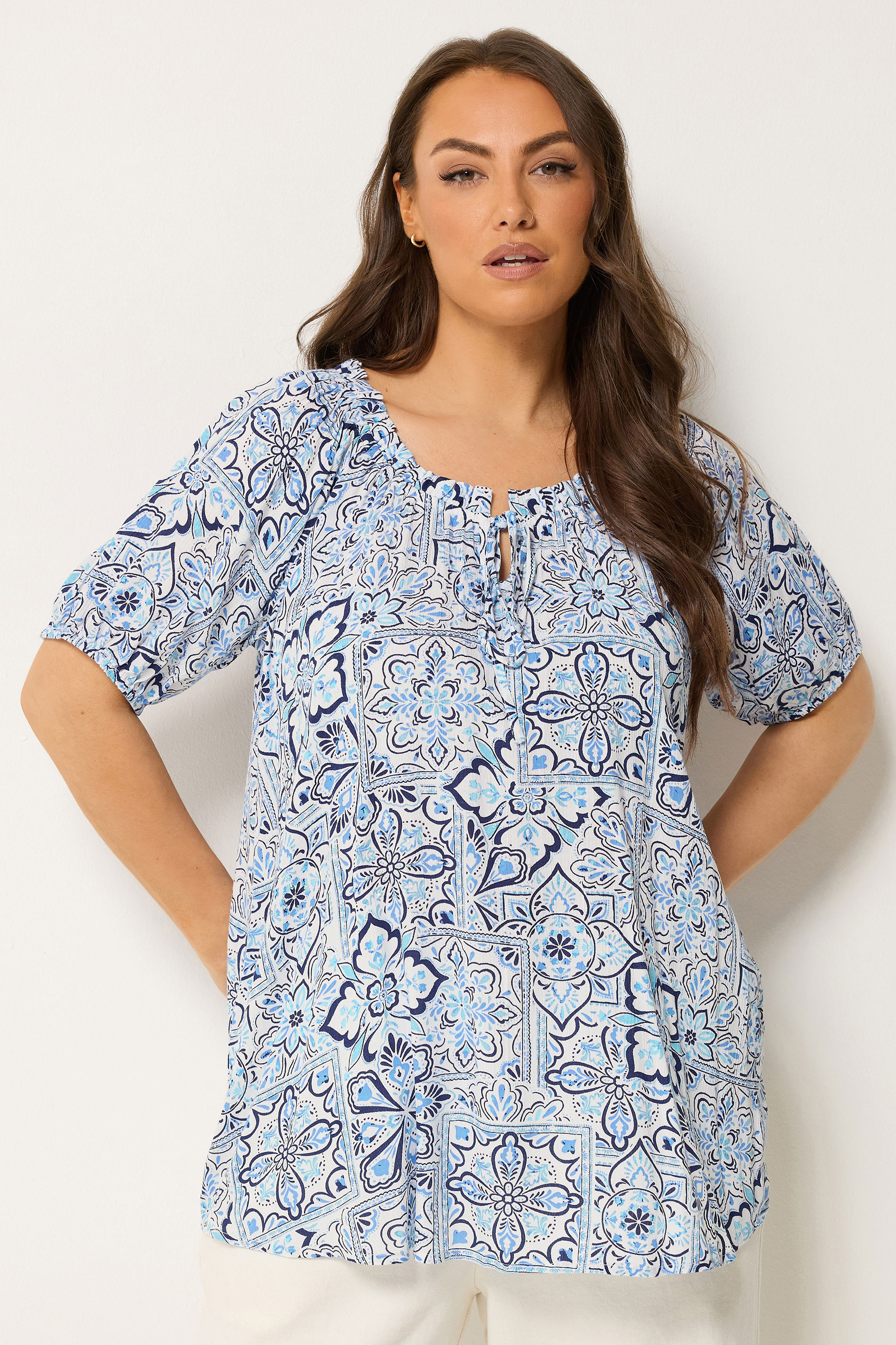 YOURS Plus Size Blue Floral Bardot Top | Yours Clothing 3
