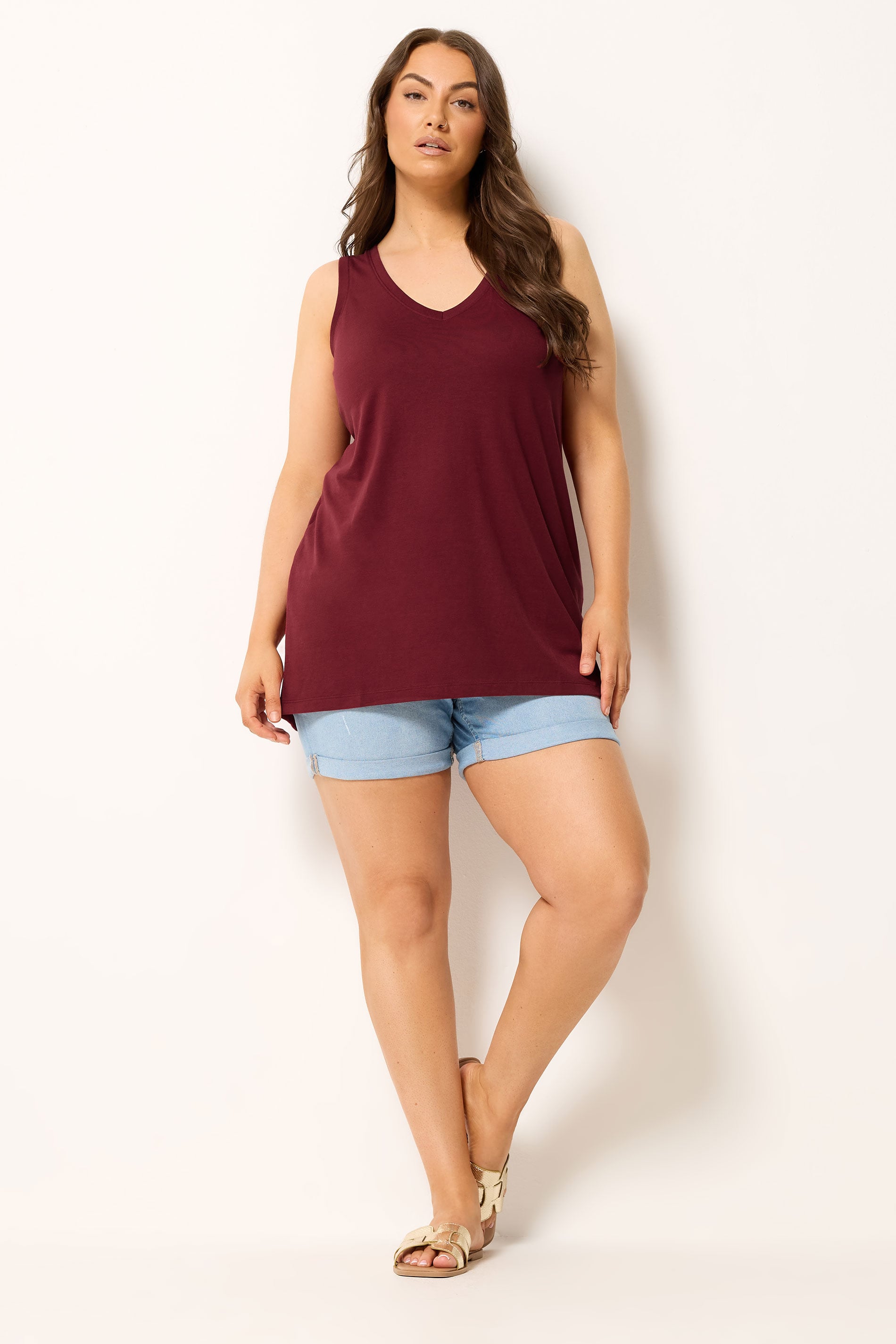 YOURS Plus Size Red V-Neck Vest Top | Yours Clothing 1