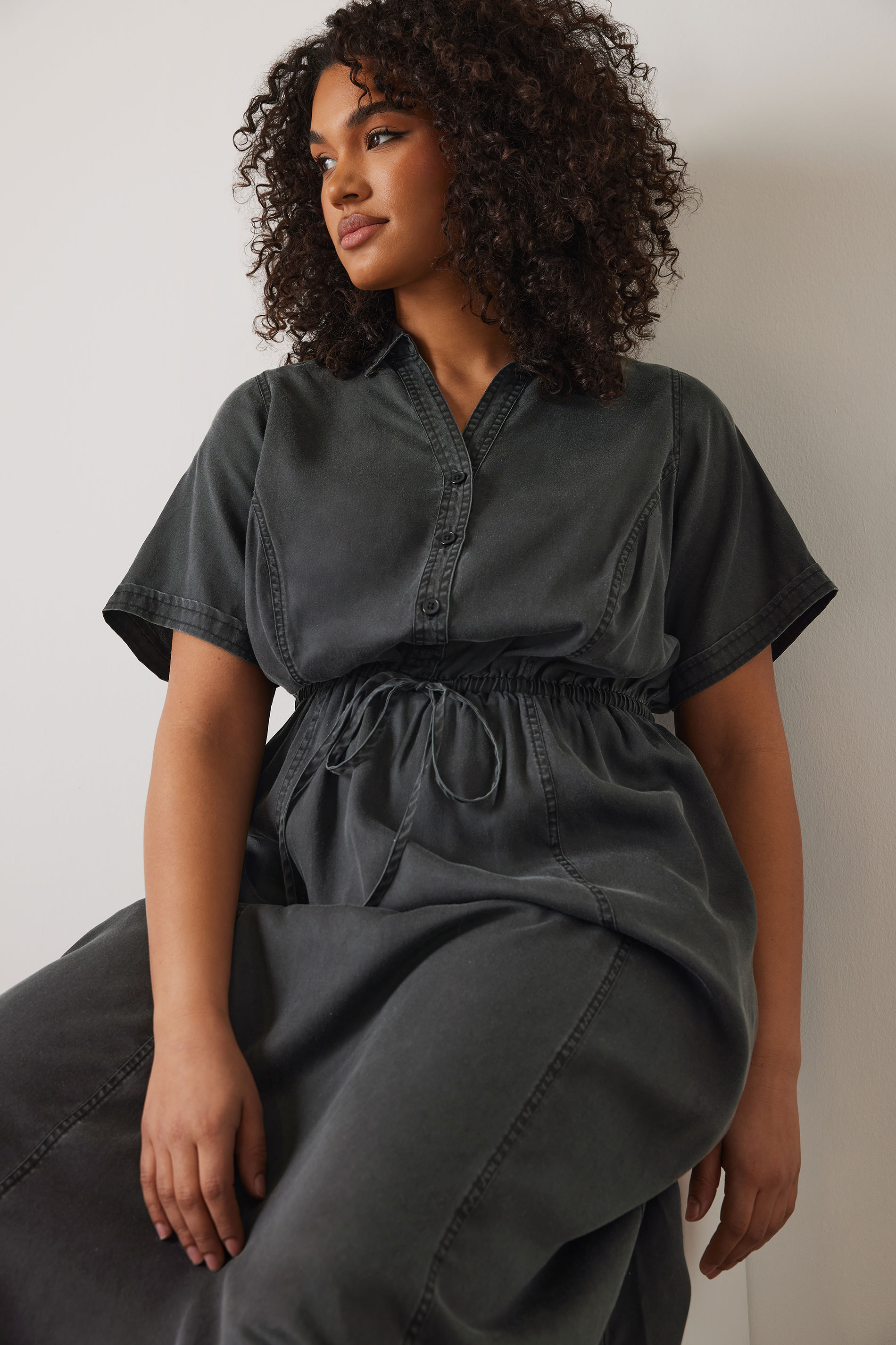 EVANS Plus Size Black Lyocell Denim Shirt Dress | Evans 1