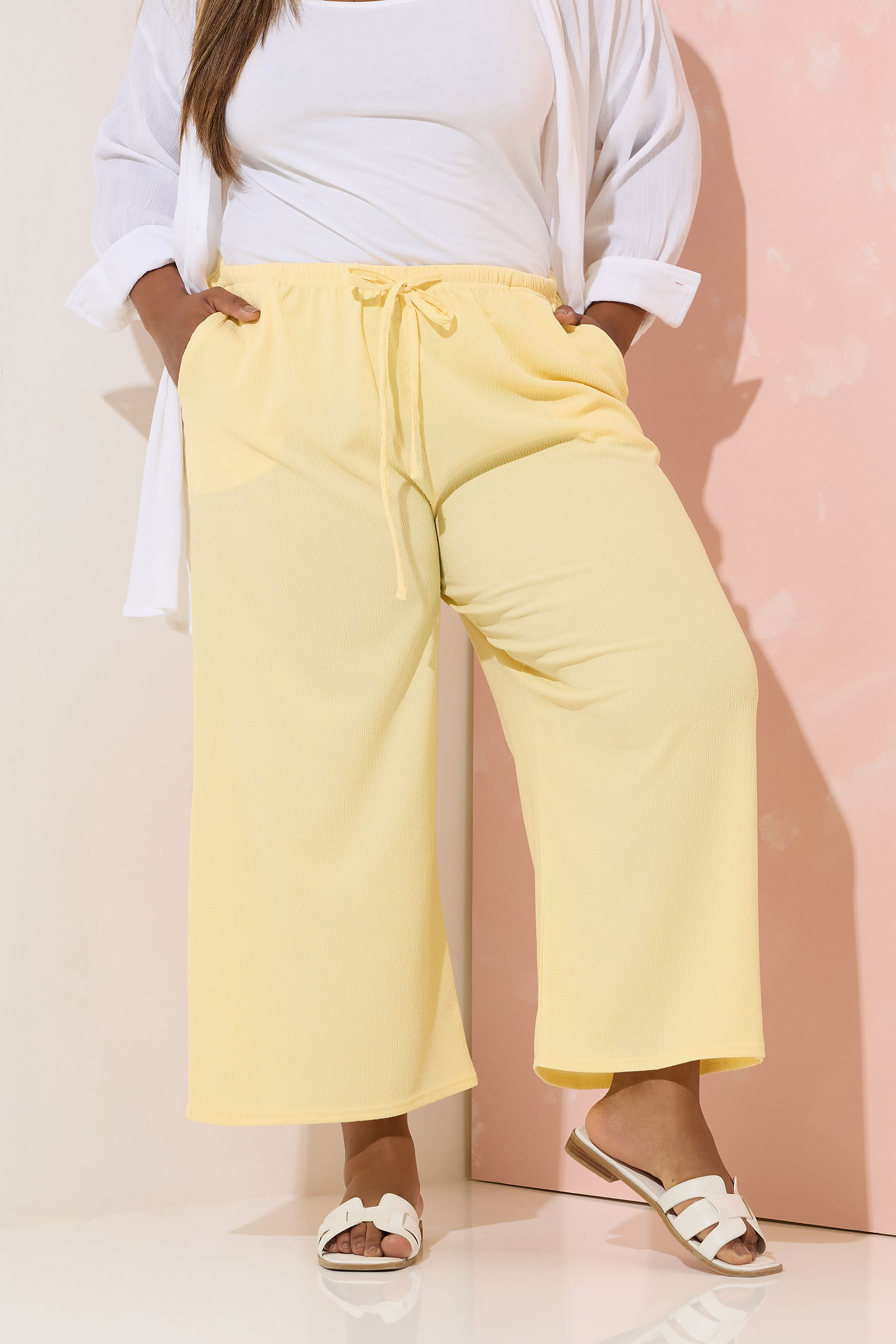 YOURS Plus Size Butter Yellow Textured Culottes | Yours Clothing 3