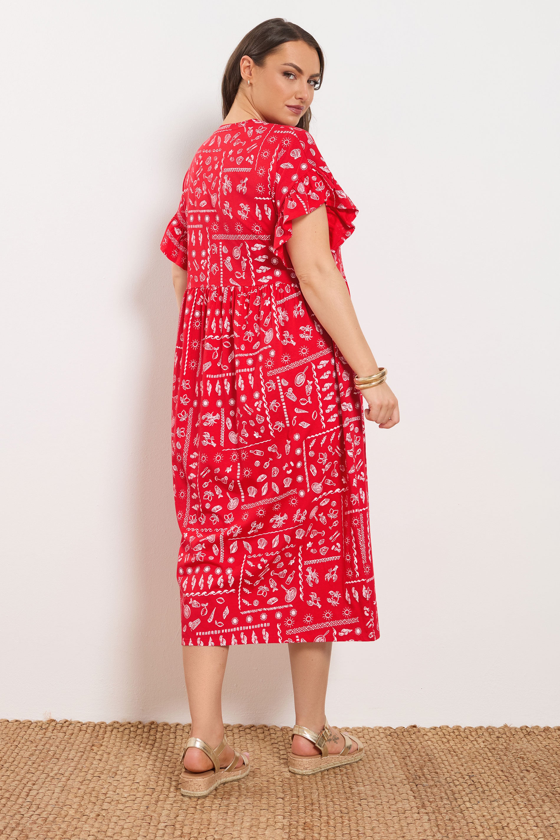 YOURS Plus Size Red Mixed Shell Midi Dress | Yours Clothing 2